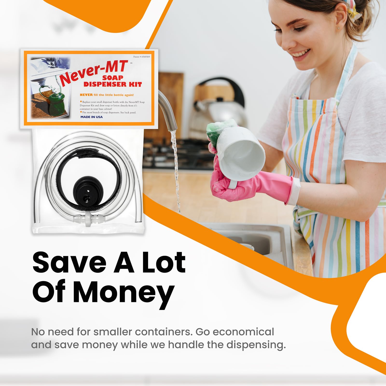 Never - MT - The Original Soap Dispenser Conversion Kit - Made in The USA - Kitchen Sink Extension Tube Kit - Never Fill The Little Bottle Again!