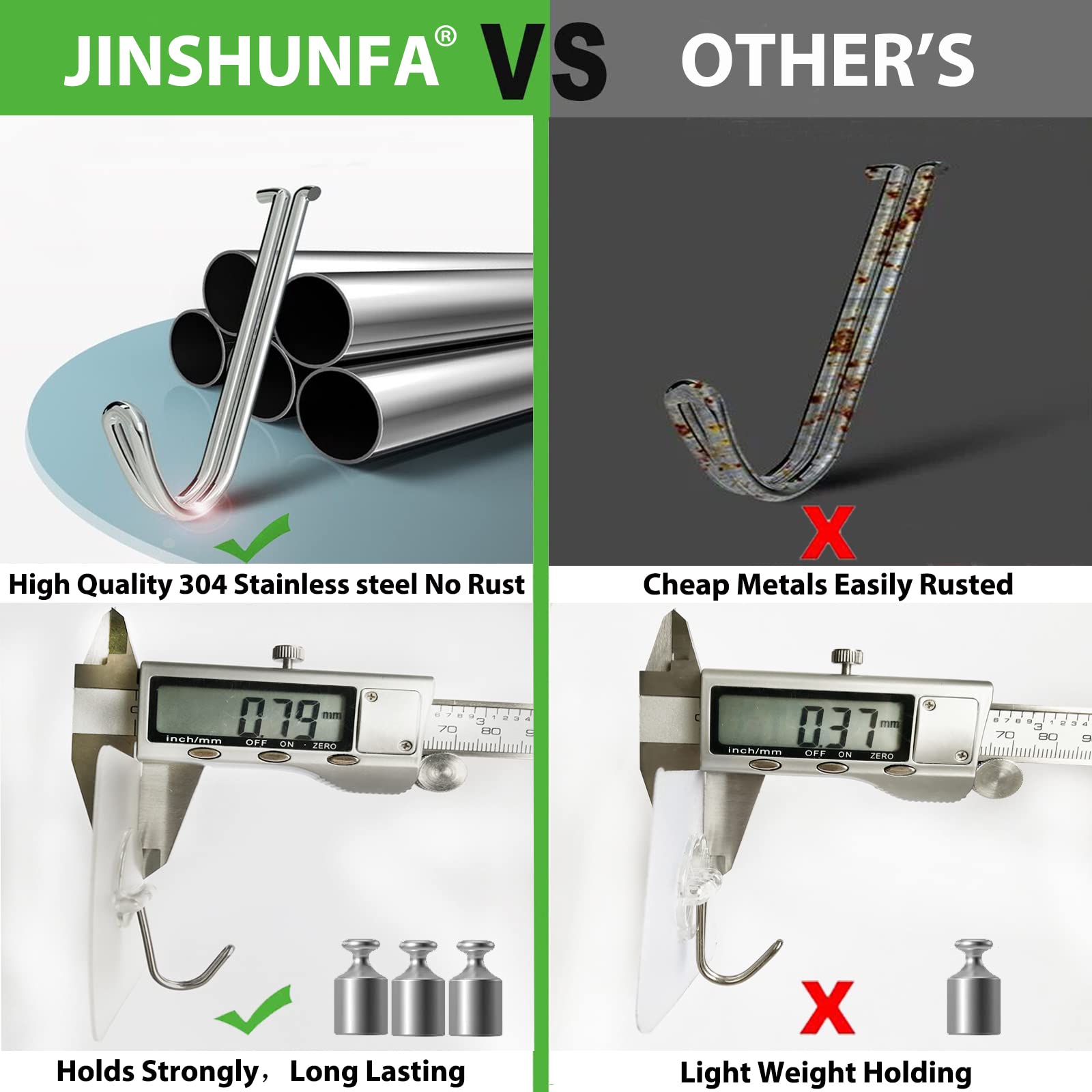 JINSHUNFA Adhesive Wall Hooks for Hanging Heavy Duty Towel Coat Hooks Waterproof Transparent Hook for Bathroom Shower Kitchen Keys Door Outdoor Home Improvement Utility Hook 8 Pack