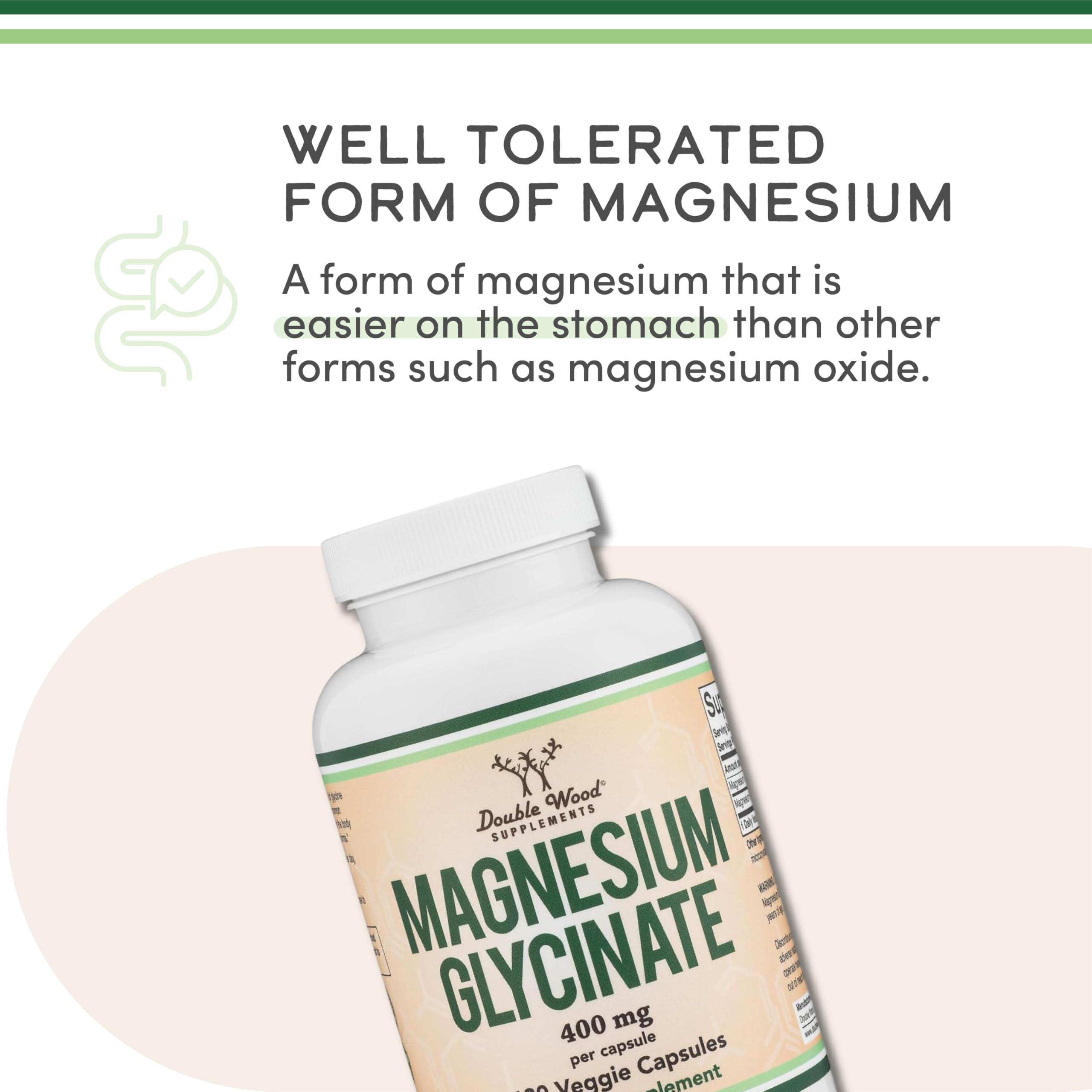 Magnesium Glycinate 400mg, 180 Capsules - for Sleep, Muscle, & Heart Support - (Vegan, Third Party Tested, Gluten Free, Non-GMO) by Double Wood Supplements