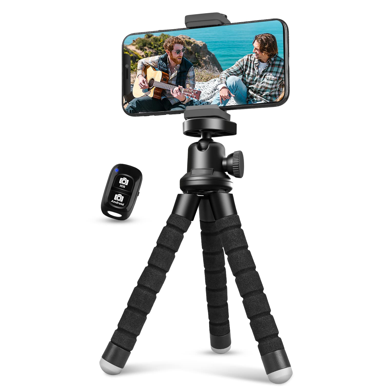 Aureday Handy Stativ, flexibles Stativ für iPhone und Android Handy, mit kabelloser Fernbedienung und Clip für Videoaufnahmen/Vlogging/Selfies