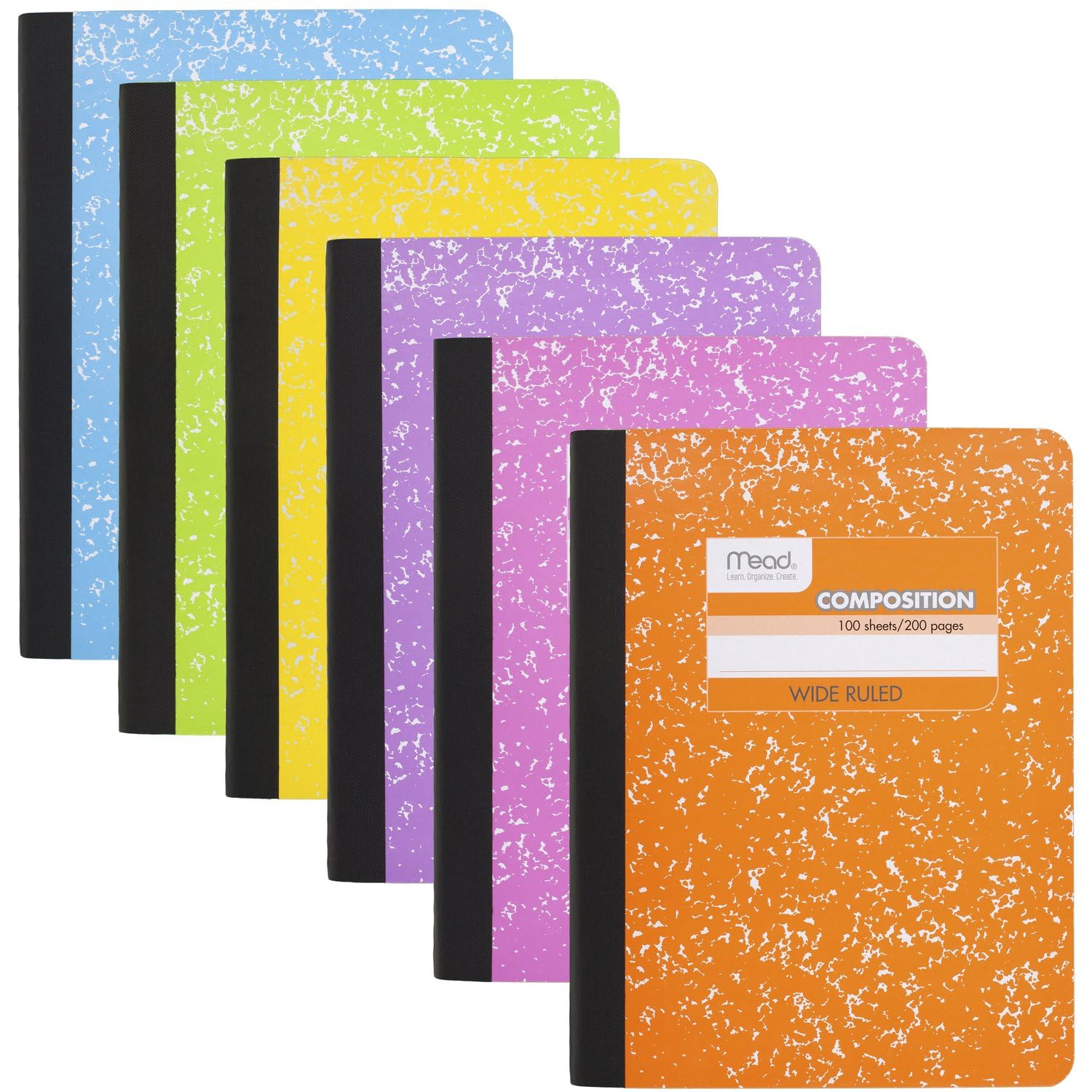 Mead Composition Notebook, 6 Pack, Wide Ruled Paper, 7-1/2" x 9-3/4", 100 Sheets per Comp Book, Assorted Colors (950054-ECM)