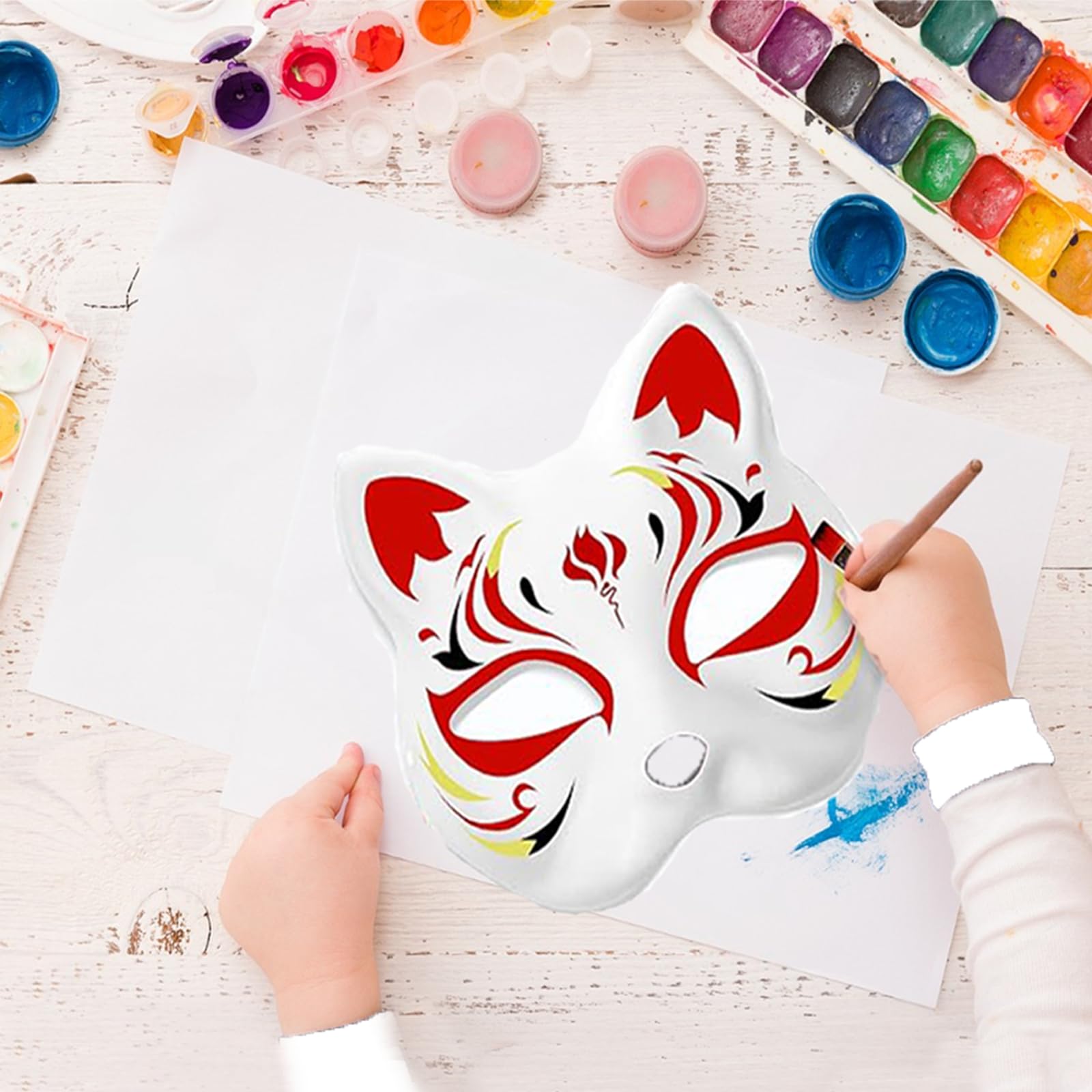 Apettoey 10PCS Cat Masks - White Therian Masks for Masquerade, Halloween, Kids Cosplay & Costume Parties