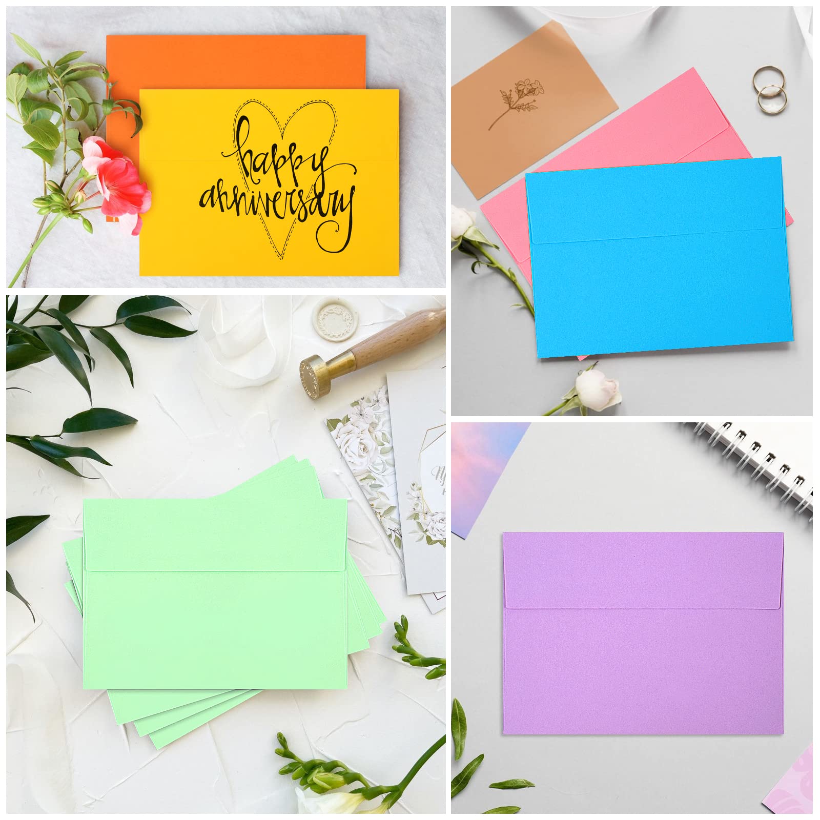 50 Pack Colored A7 Envelopes, 5x7 Self-Seal for Invitations, Weddings, Photos, Postcards, Greeting Cards, Mailing - Printable