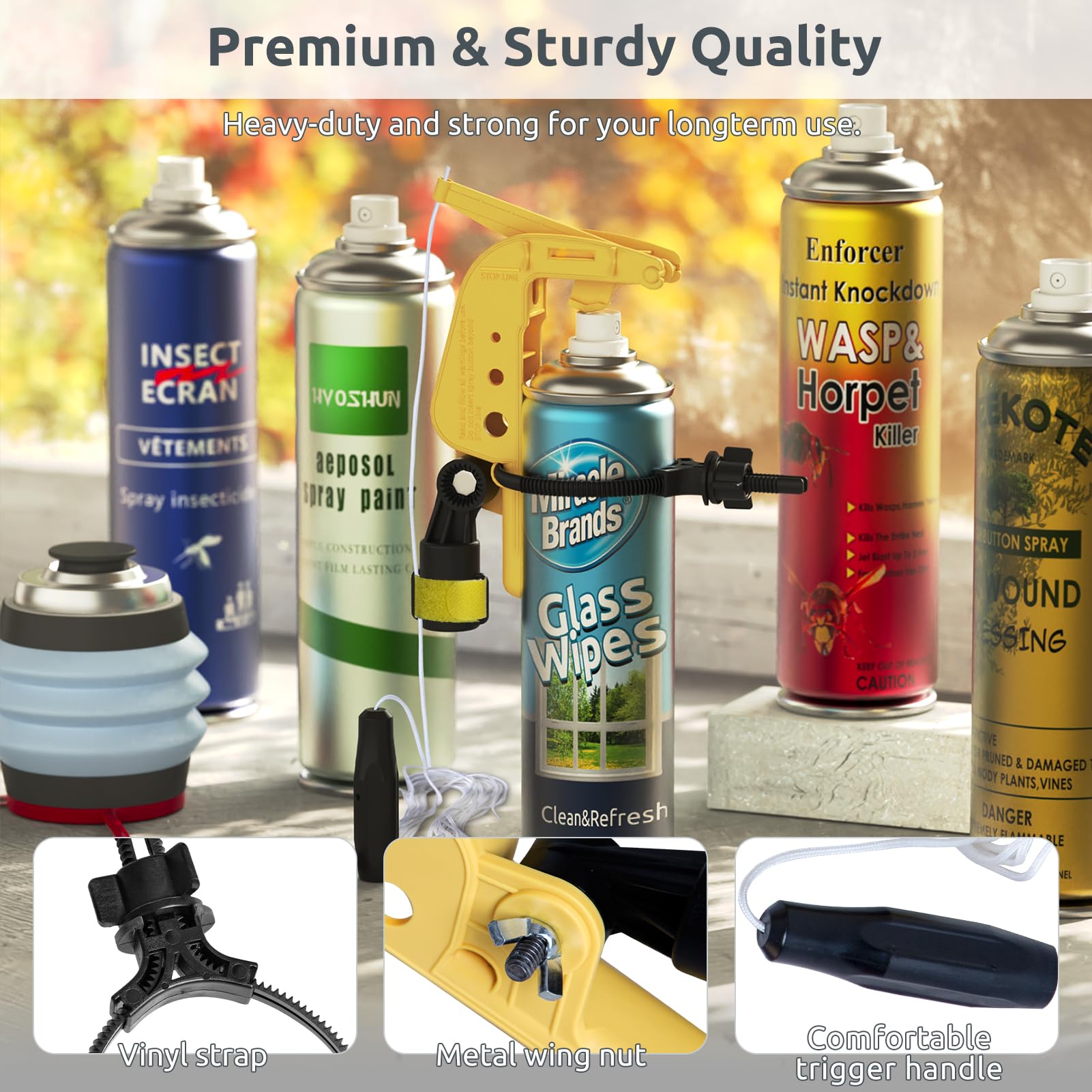 Spray Can Extension Pole Adaptor, Sprayer Adaptor for Aerosol Can and Powder Duster, Adjustable Angle, Perfect for Wasp & Hornet Spray, Dusting Carpenter Bees or Dusting Gardens, Fruit Trees.