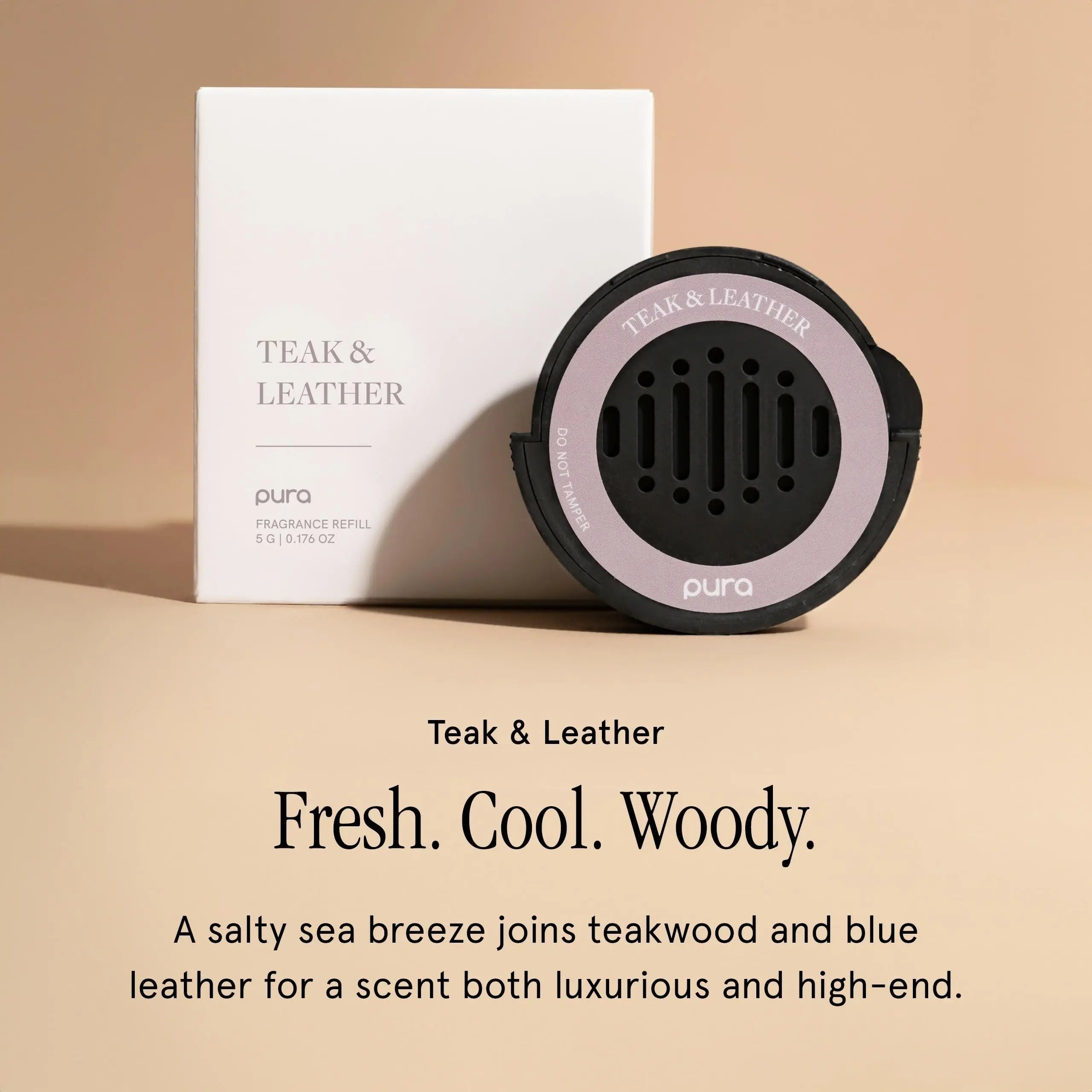 Pura Car Scent Refill - Fragrance for Pura Car Diffuser - Clean & Safe Luxury Diffuser Scent - Long-Lasting Fragrance for 30 Days of Aroma - Teak & Leather