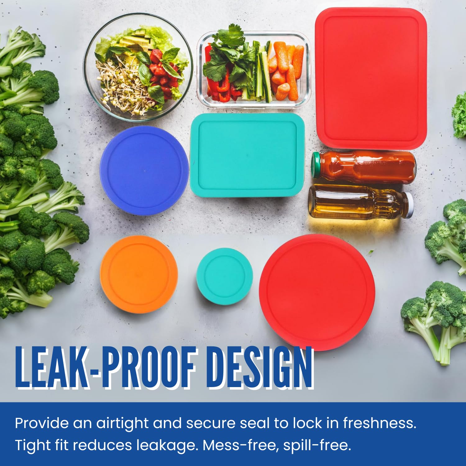 Replacement Lids for Pyrex (1) 7202-PC 1 Cup Green (2) 7200-PC 2 Cup Orange (2) 7201-PC 4 Cup Blue (1) 7402-PC 6/7 Cup Red (2) 7210-PC 3 Cup Light Green (1) 7211-PC 6 Cup Red Round Rectangle