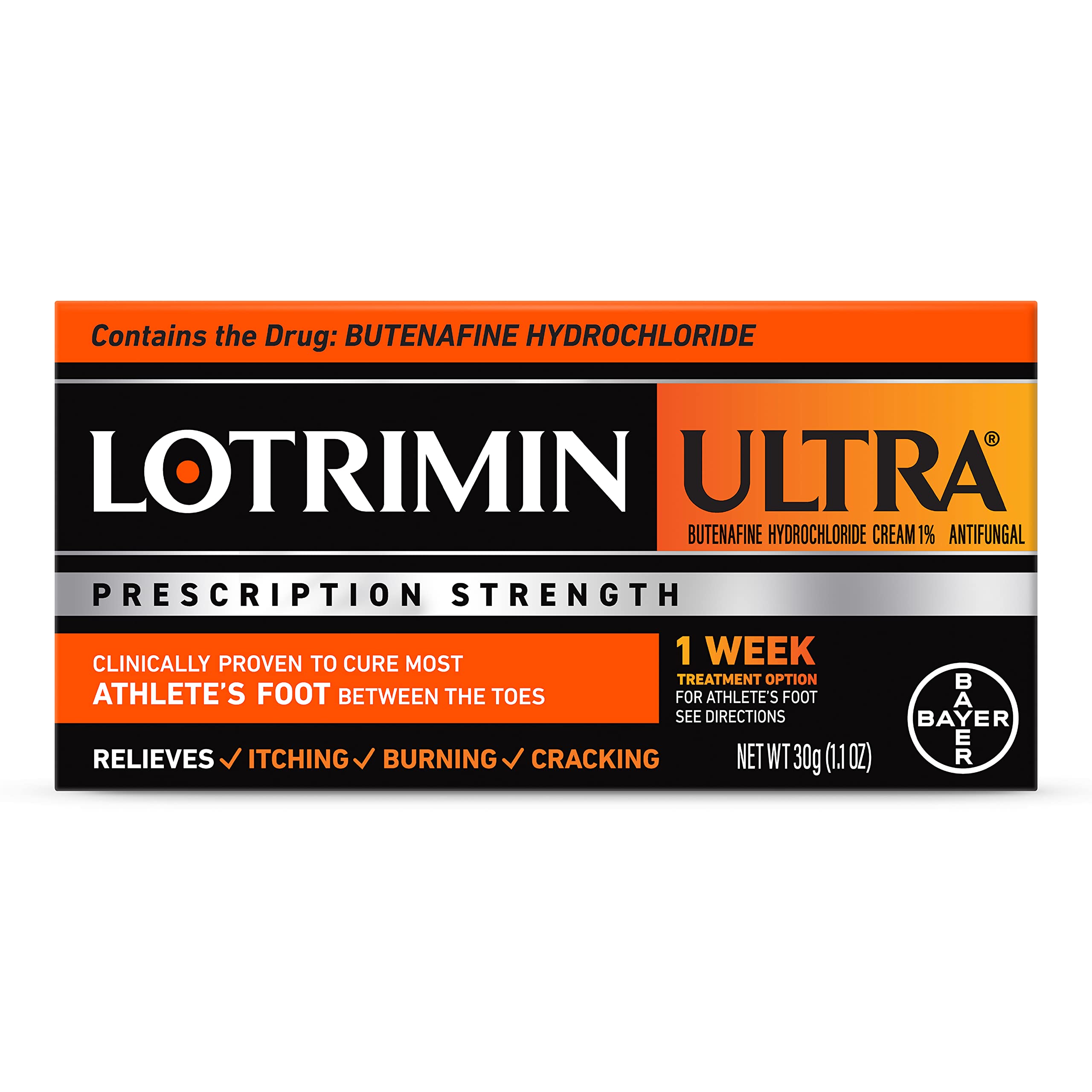 Lotrimin Ultra 1 Week Athlete's Foot Treatment, Prescription Strength Butenafine Hydrochloride 1%, Cures Most Athlete's Foot Between Toes, Cream, 1.1 Oz
