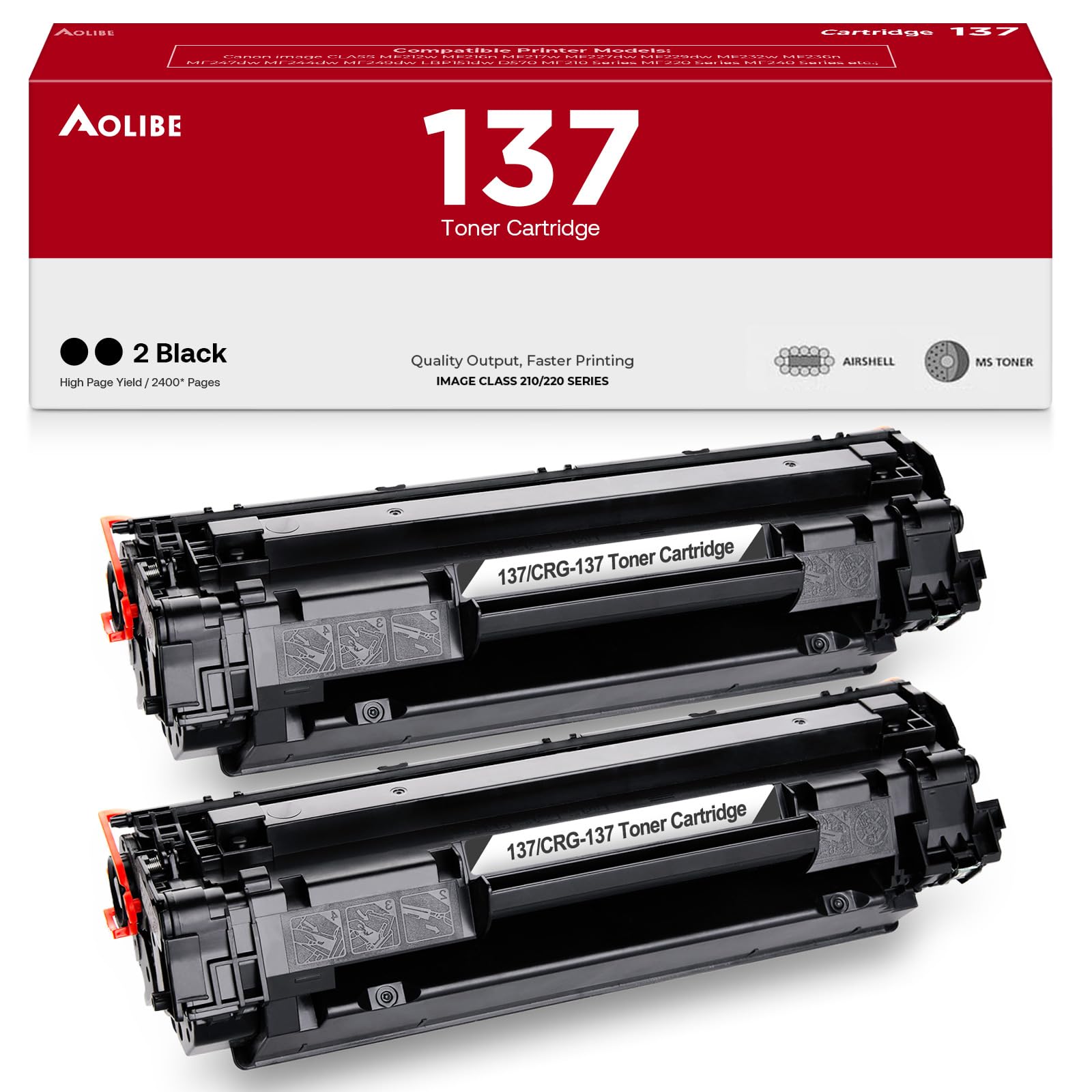 AOLIBE 137 Compatible Black Toner Cartridge Replacement for Canon 137 Black Toner Cartridge, Use for Canon MF232w, MF242dw, MF212w, MF216n, 2 Pack