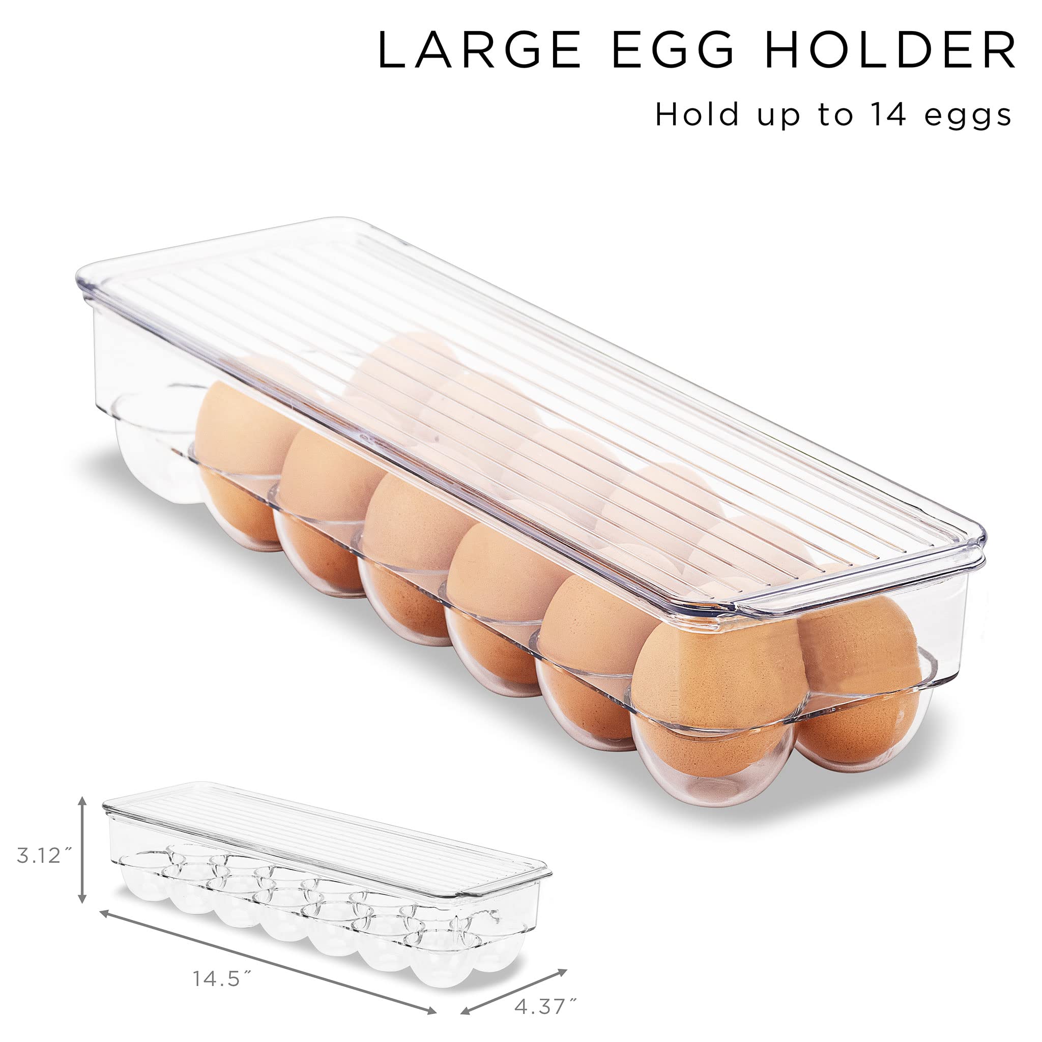 Sorbus Refrigerator Organizers and Storage Bins Set of 6 – Includes 2 Wide Bins, 2 Narrow Bins, Soda Can Organizer, and 14 Egg Holder – Clear Fridge Organizer Bins for