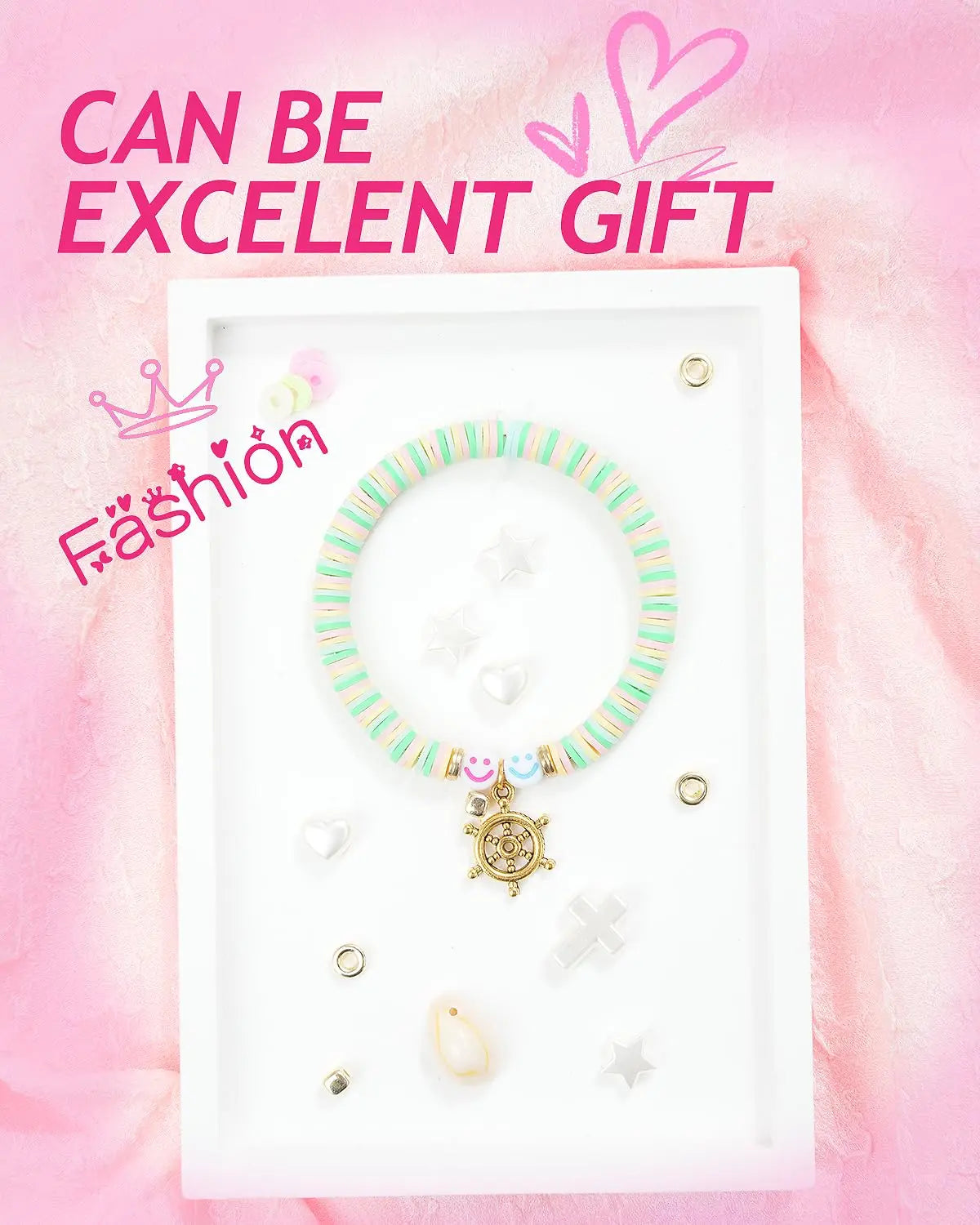 BestNow Clay Beads Bracelet Making Kit 6000 Pcs Flat Preppy Beads for Friendship Jewelry Making Polymer Heishi Beads with Charms Gifts for Teen Girls Crafts for Girls Ages 8-12