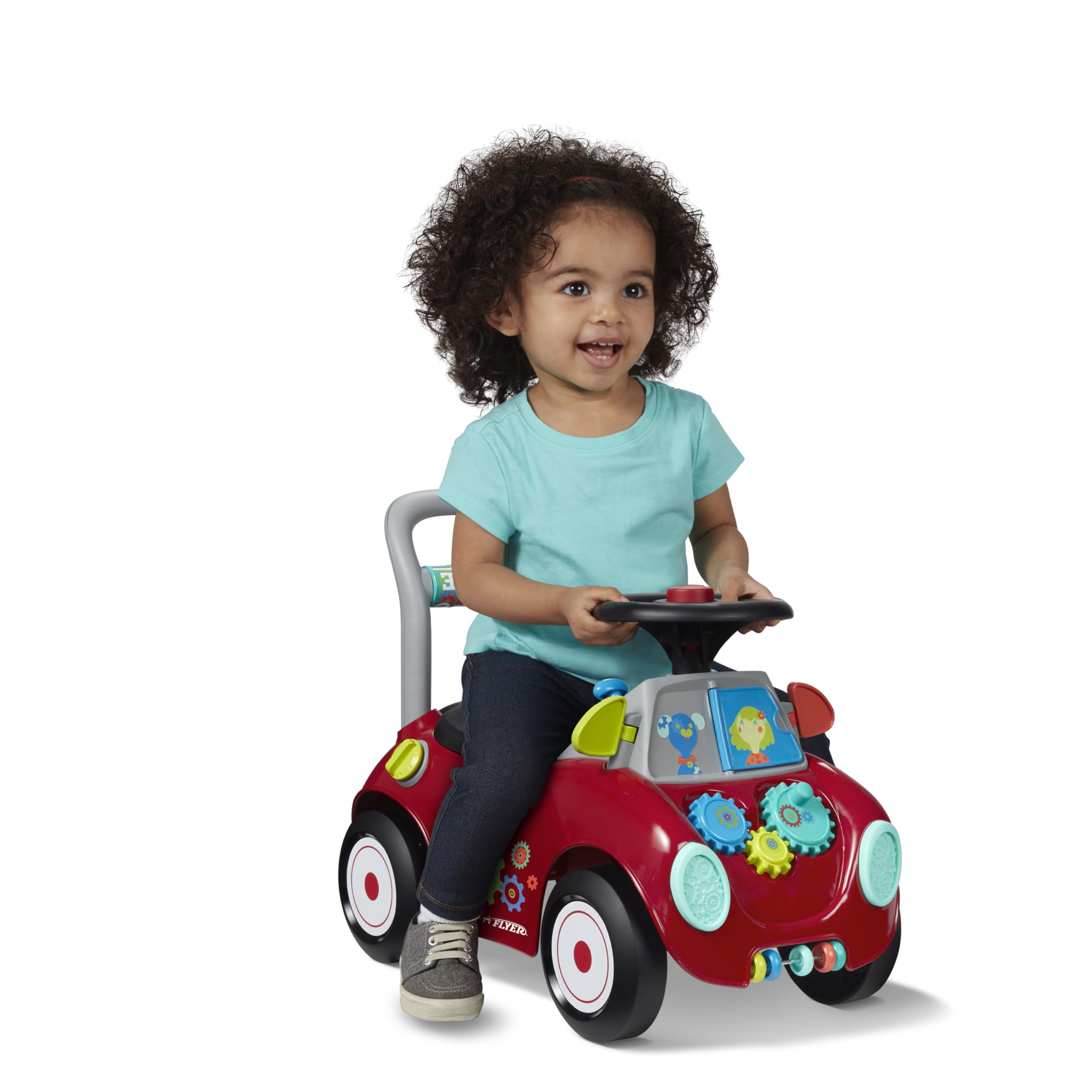سيارة أطفال قابلة للركوب، ألعاب أطفال للأعمار من 1-3 سنوات، ألعاب رُضع، عربة راديو فلاير بيزي، أحمر، لعبة ركوب ومشي للأطفال