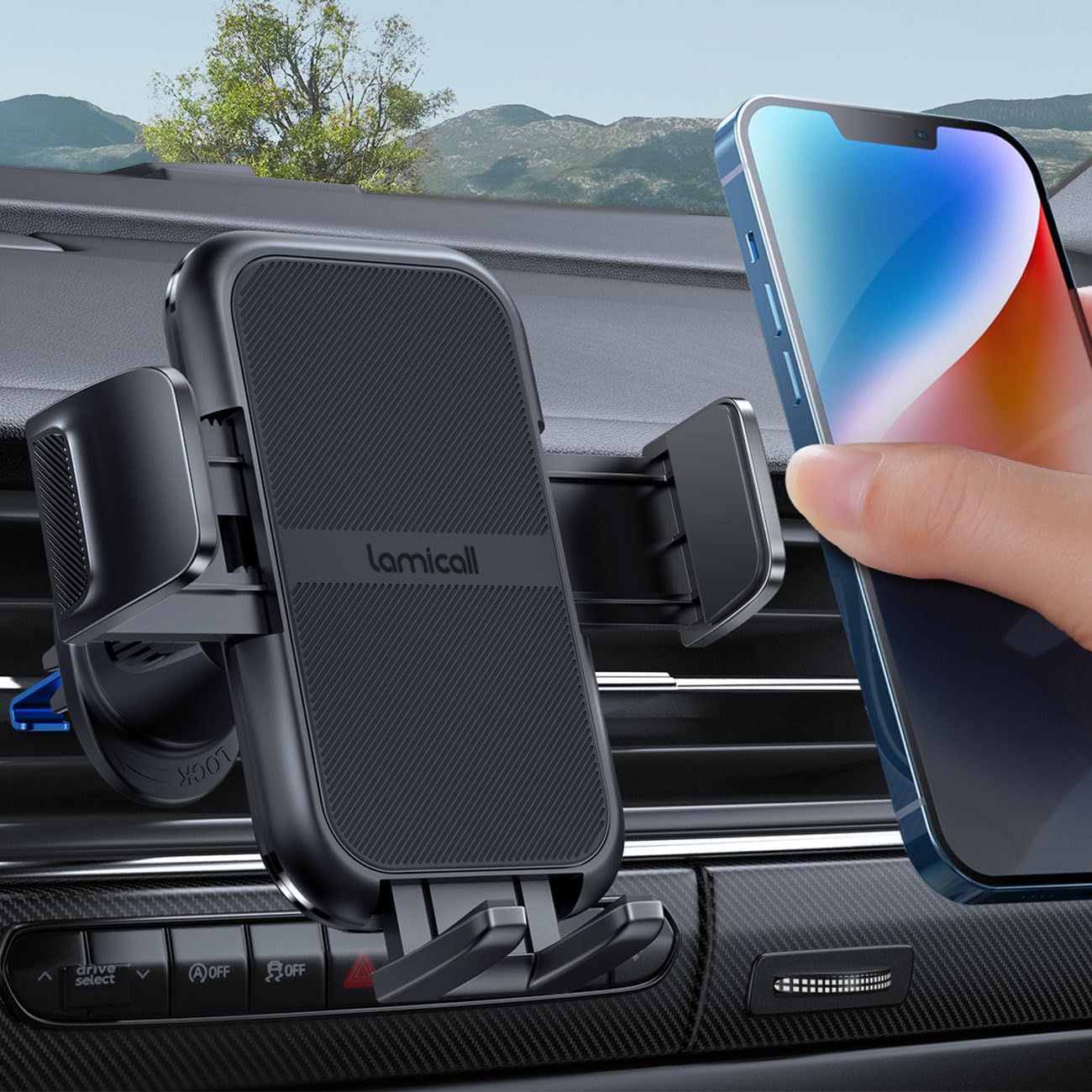 Lamicall 2025 Breitere Klemme & Metallhaken Auto Handyhalter Lüftungsschlitz [Kompatibel mit dicken Hüllen] Handyhalterungen für Ihr Auto, Freisprechhalterung für iPhone 17 16 15 14 13 Pro Max Smartphone