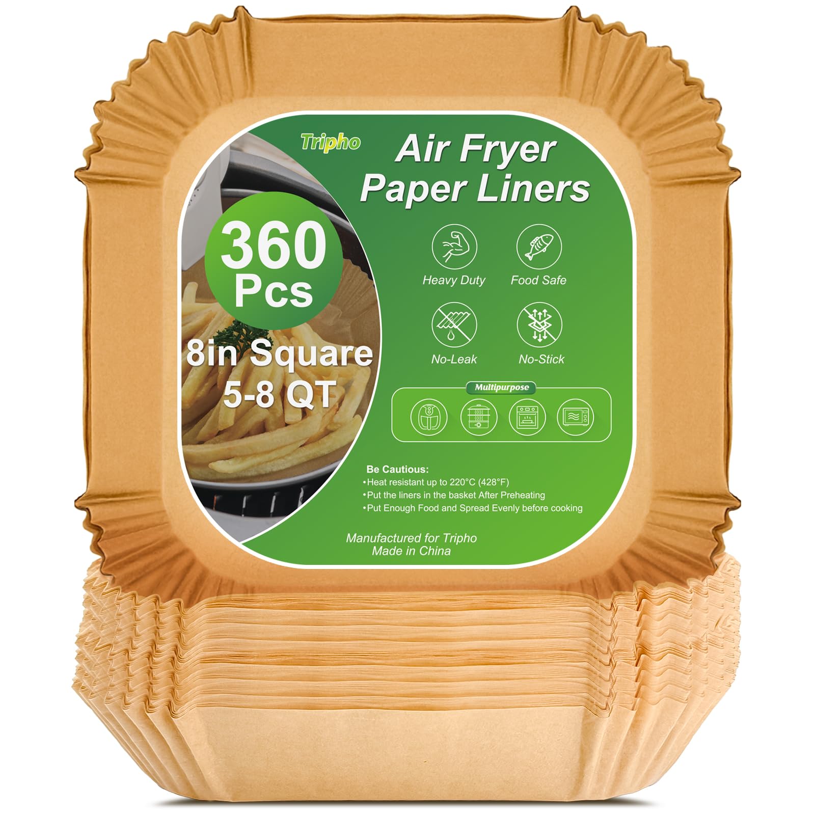 360 Pcs 8" Square Unbleached Heavy Duty Air Fryer Paper Liners Disposable, Non-Stick & Non-Leak Parchment Paper Liners for Airfryer Basket, Deep Fryer Parts & Accessories
