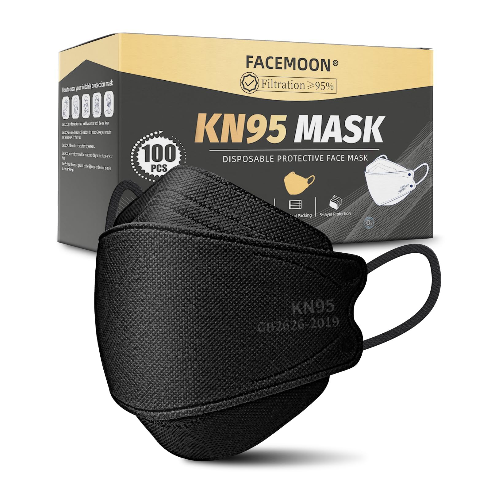 KN95 Atemschutzmaske Einweg Erwachsene - 100 Stück 5-lagiger Schutz Verstellbare KN95 Maske Atmungsaktiv Bequeme Atemschutzmaske Damen Herren KN95 Gesichtsmaske Einzeln Verpackt