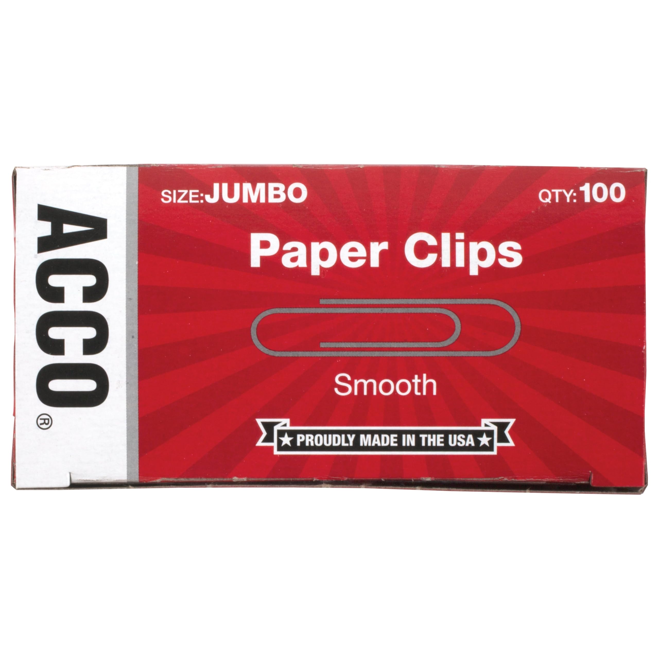 ACCO Paper Clips, Jumbo, Smooth, 100 Clips/Box, 1 Box (72580)