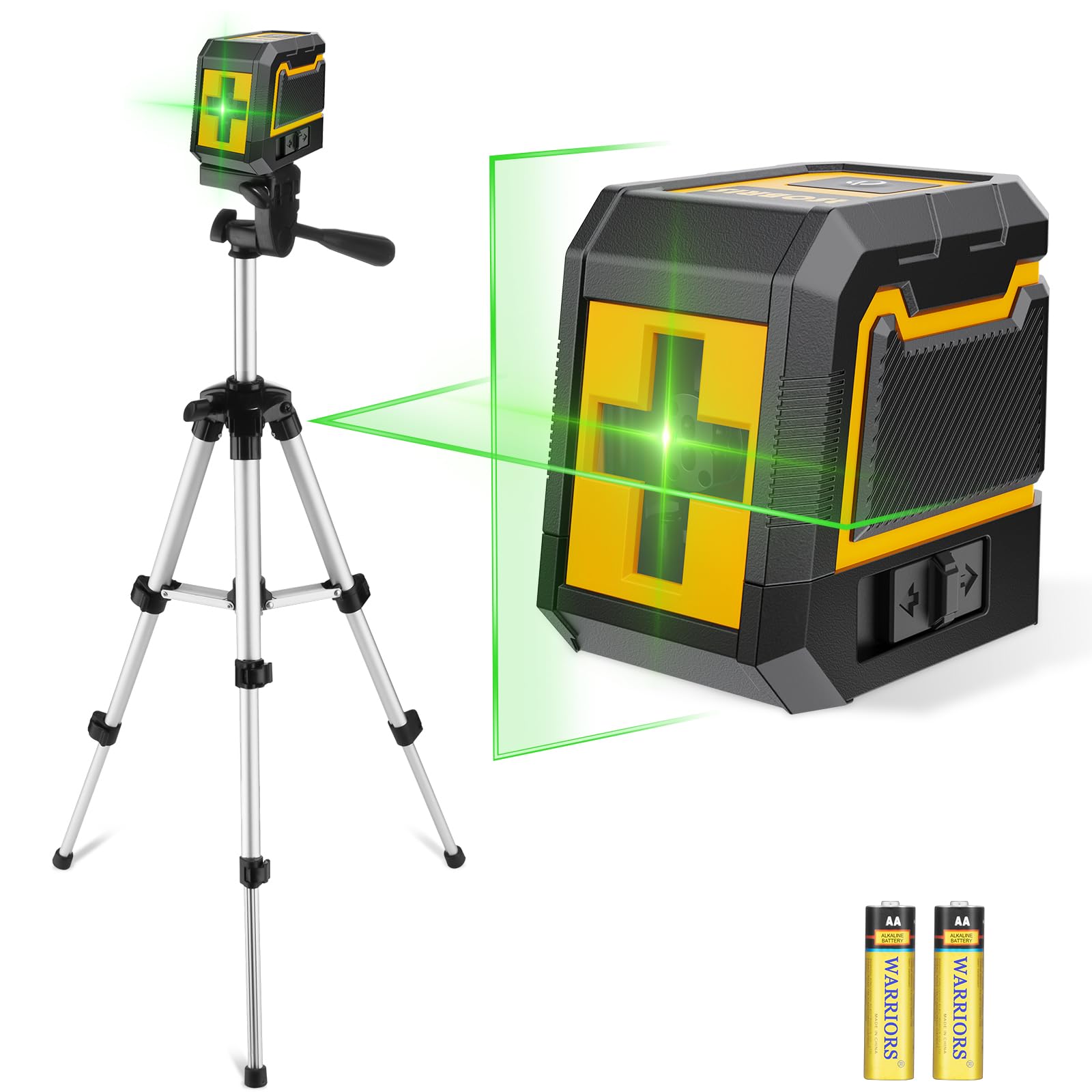 ASOBRIS Laser-Wasserwaage mit Stativ, grüner Kreuzlinienlaser mit Stativ selbstnivellierend, Laser-Nivelliergerät für Bildaufhängung, Bau, Bodenfliesen, Wand, Heimwerkerarbeiten, Innenprojekte, Batterie enthalten