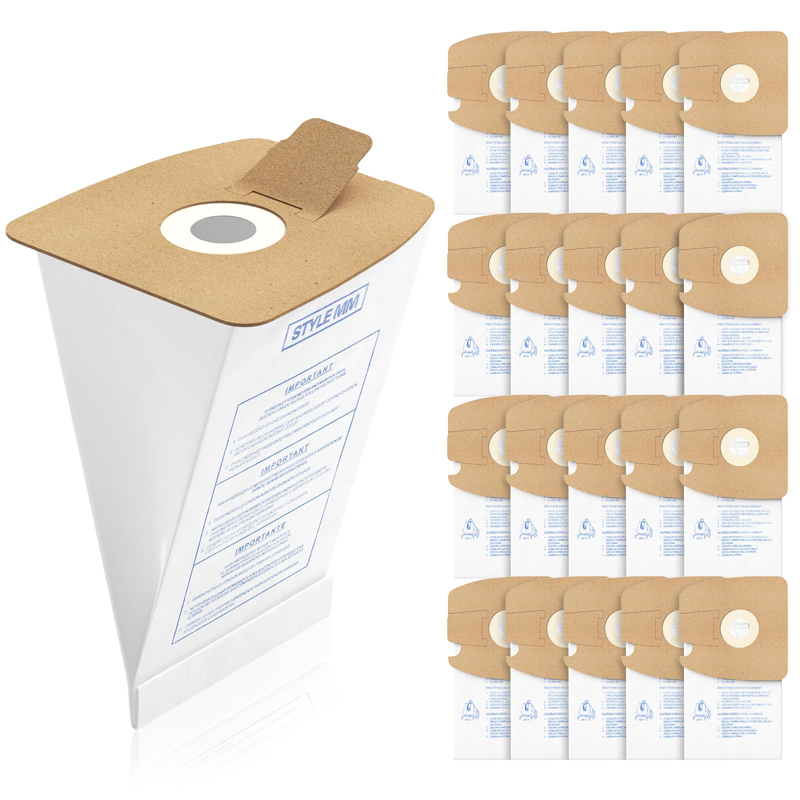 20er-Pack Staubsaugerbeutel im Stil MM, kompatibel mit Eureka Style MM Eureka Mighty Mite 3670 und 3680 Serie Kanisterstaubsaugern, ersetzt die Teilenummern 60295, 60295A, 60295B 60295C, 60296 & 60297A
