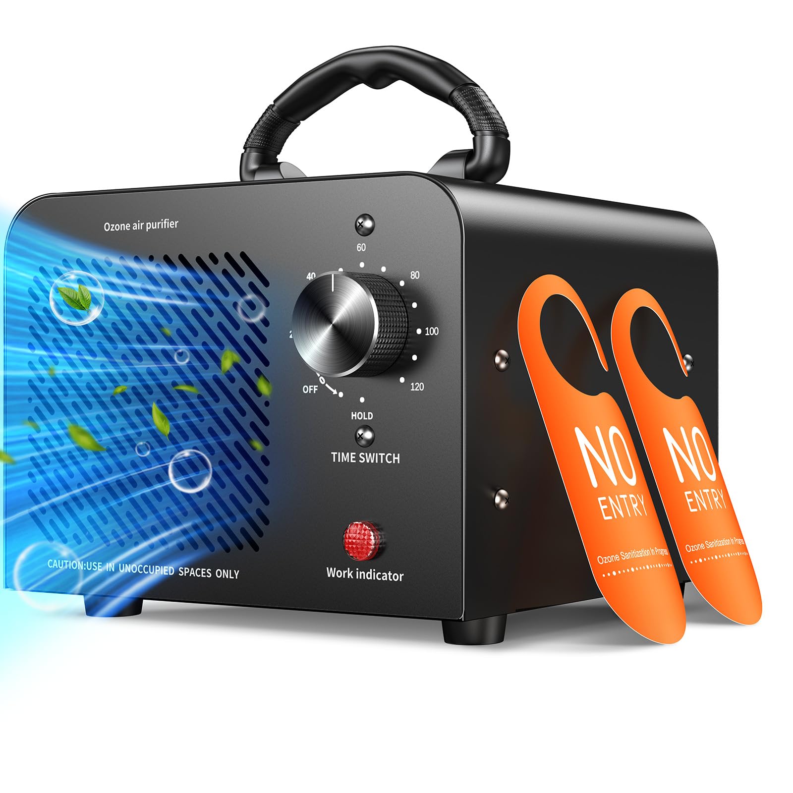 Ozongenerator 48.000 mg, kommerzielles Ozon-Gerät zur Geruchsentfernung, O3-Ionisator mit hoher Kapazität, Luftreiniger und Desodorierer, tragbares Mini-Gerät für Auto, Zuhause, Rauch, Haustiere, Industrie, für 370 Quadratmeter – Schwarz