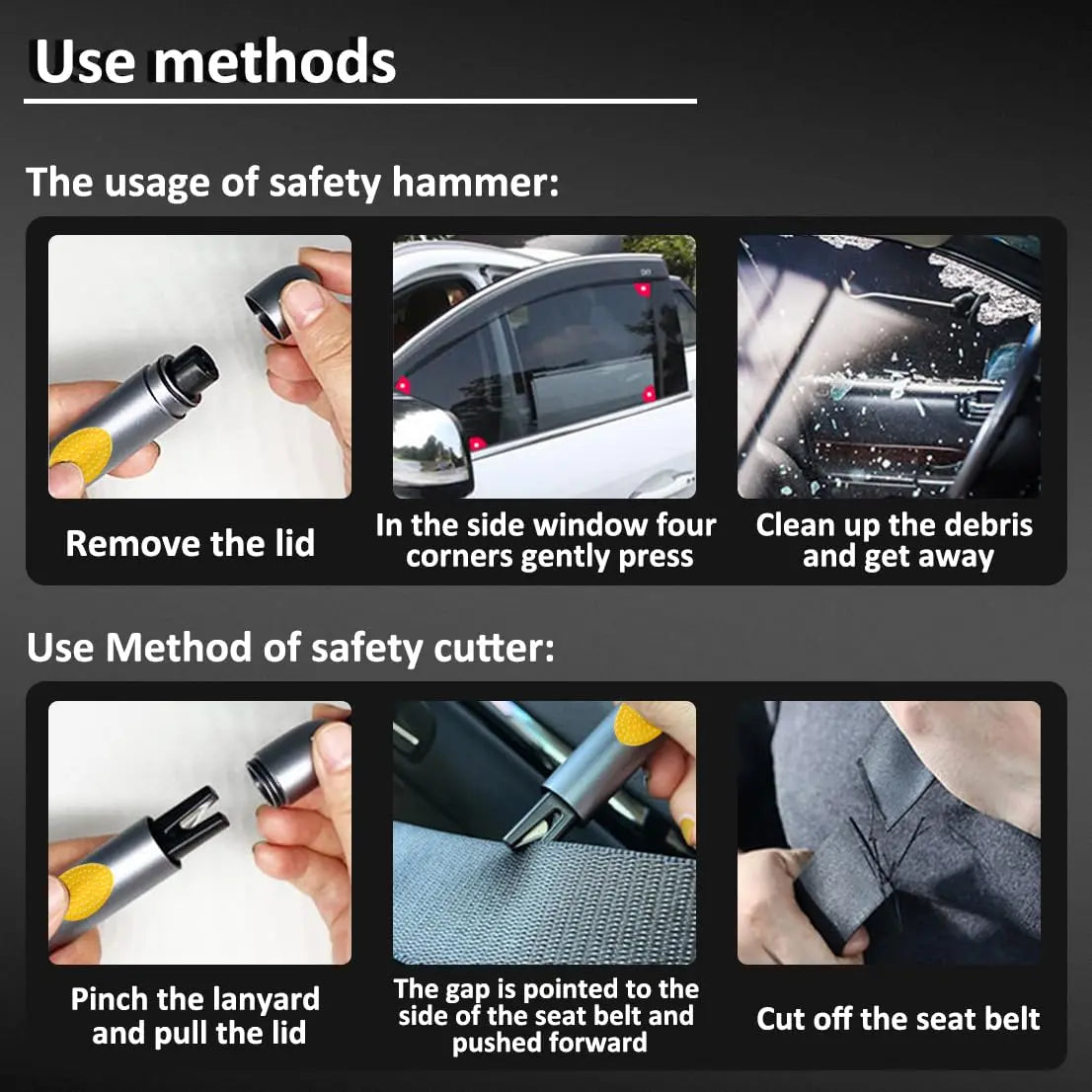 smosun Safehammer - 2025 Upgraded Safe Hammer Glass Breaker Under Water, Car Hammer Seatbelt Cutter Window Breaker Emergency Escape Tool, Safehammer Glass Breaker for New Cars (3PCS)