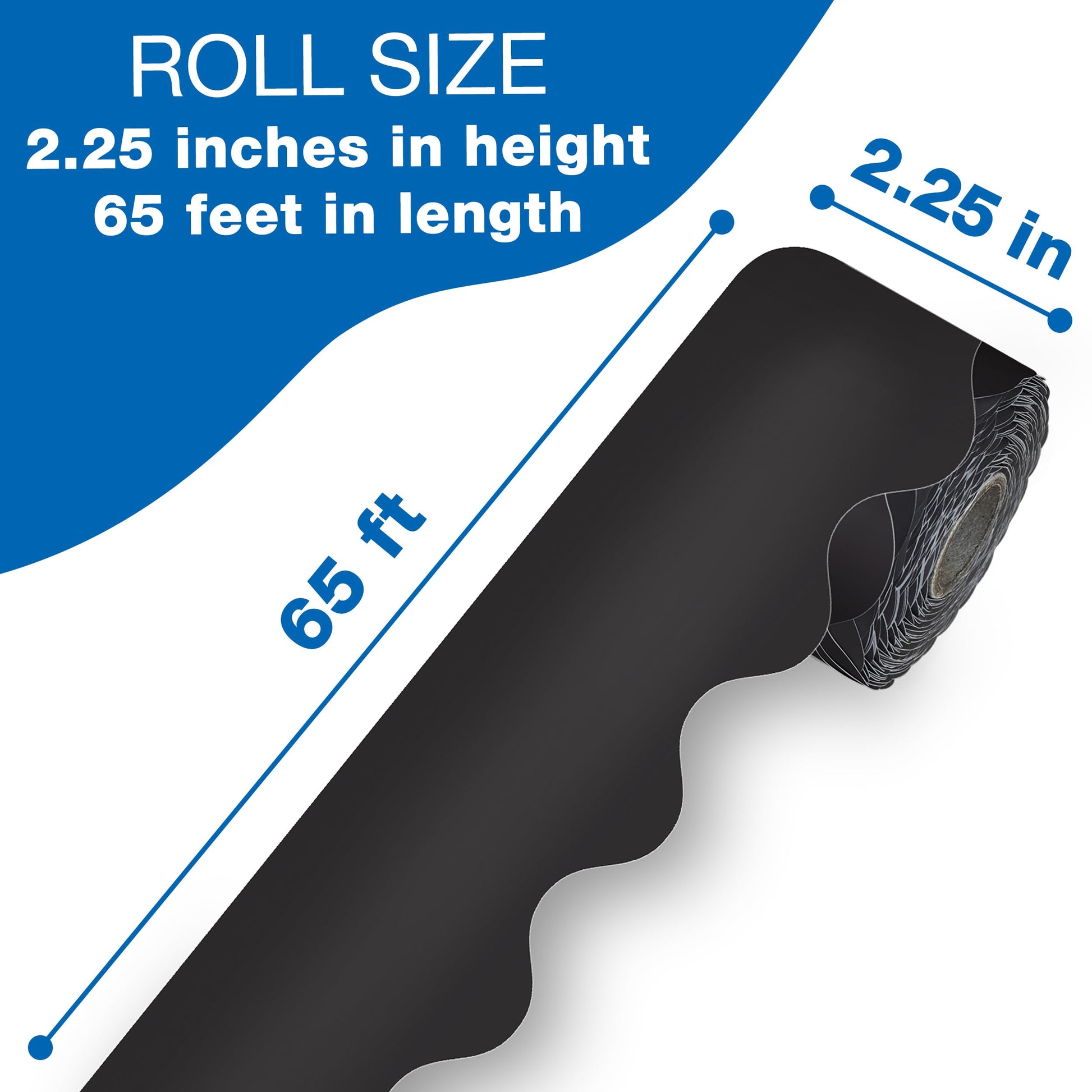 Carson Dellosa 65Ft of Black Bulletin Board Borders, 1 Roll of Scalloped Trim for Rolling Whiteboard, Cork and Posterboard, Party, Office Decorations, and Classroom Decor