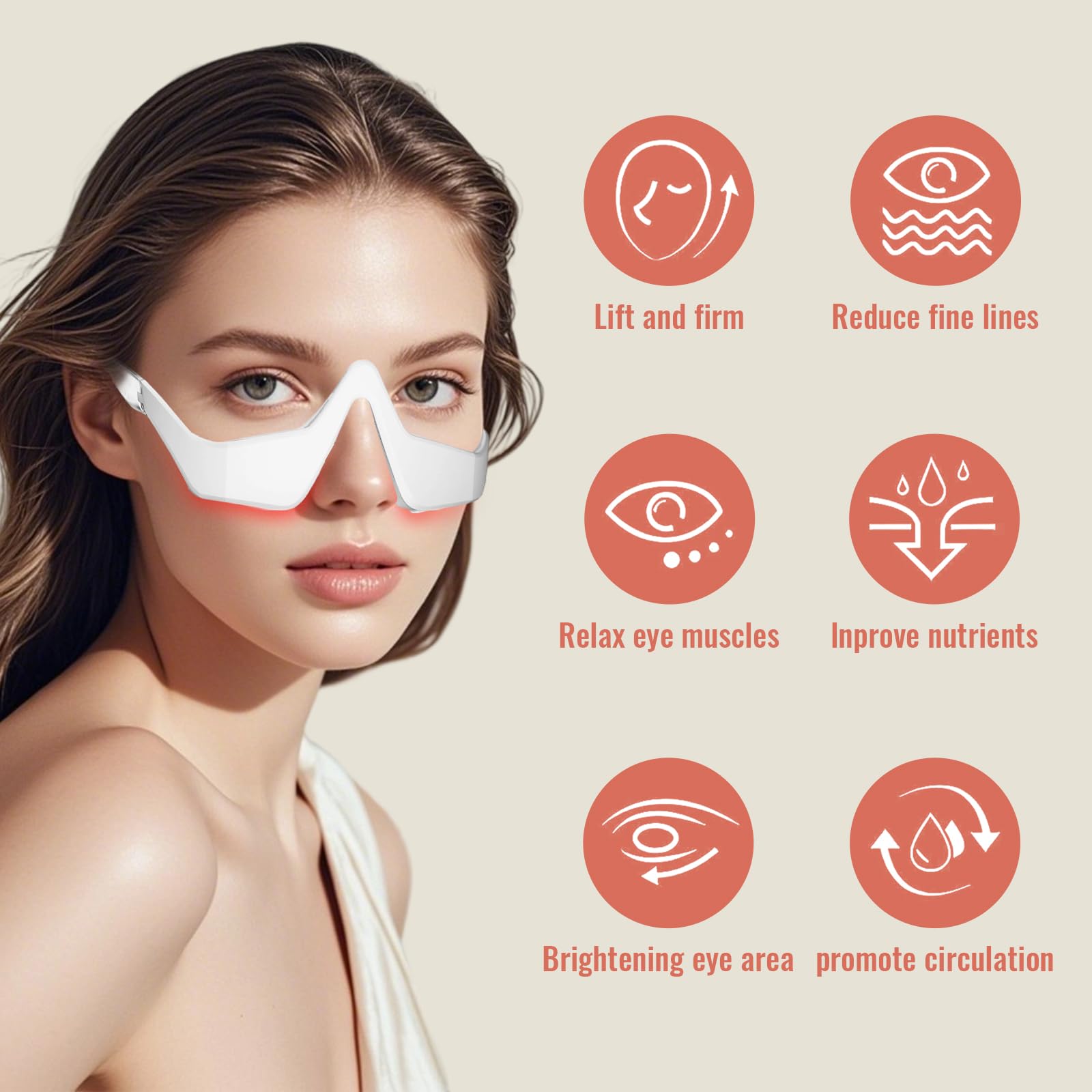 Under Eye Red Light Therapy, 4 Modes Red Light Under Eye Therapy Glasses Microcurrent Eye Massager, Red Light Therapy for Eyes Bags Dark Circles Puffiness Wrinkles Fine Lines, Relieving Eye Fatigue