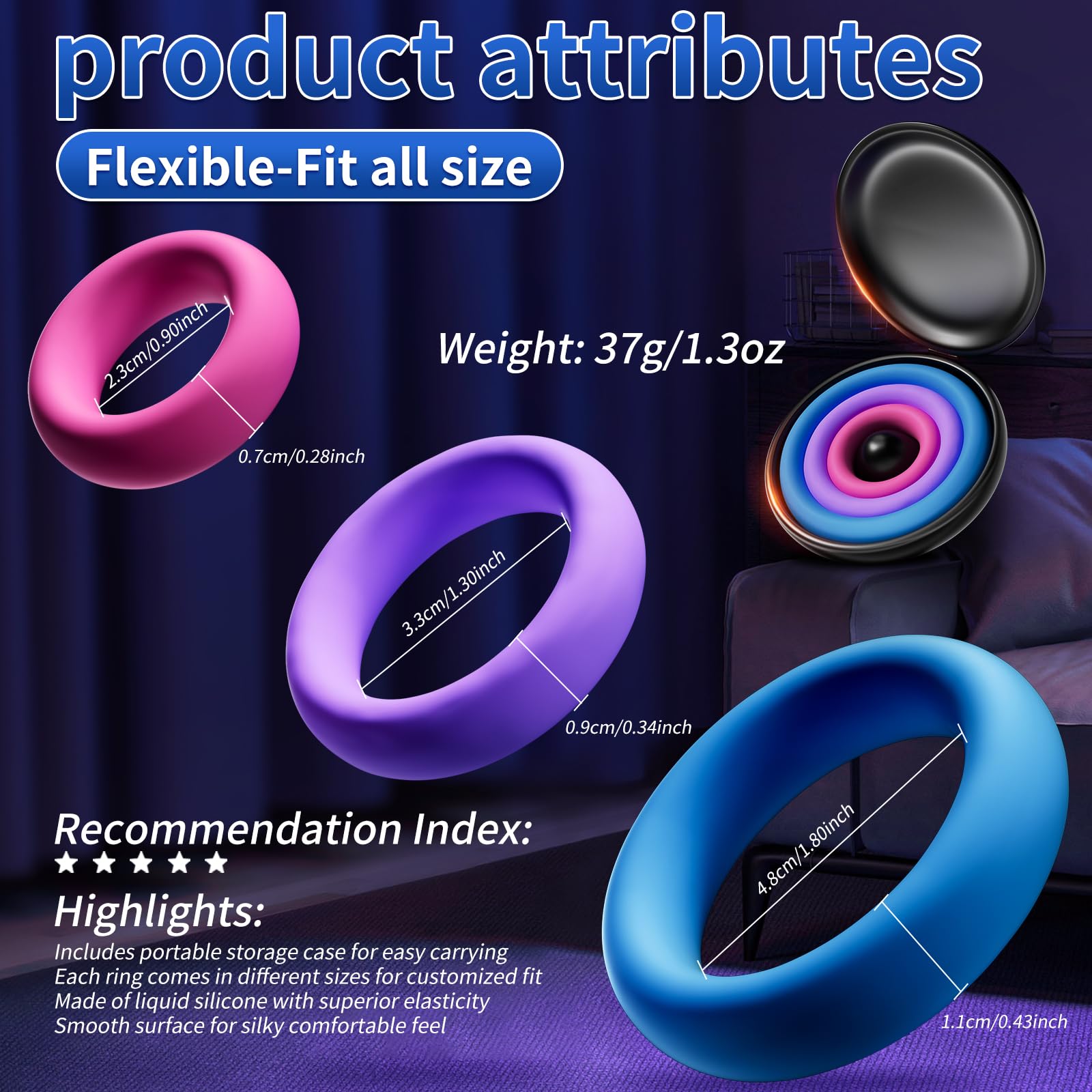 Joeaua Sex Toys Silicone Cock/Penis Ring - Multi-Coloured Cockring Couples Sex Toy with 3 Pcs Different Sizes for Erection Enhancing Long Lasting Stronger, Adult Sex Toys for Men or Couple Pleasure