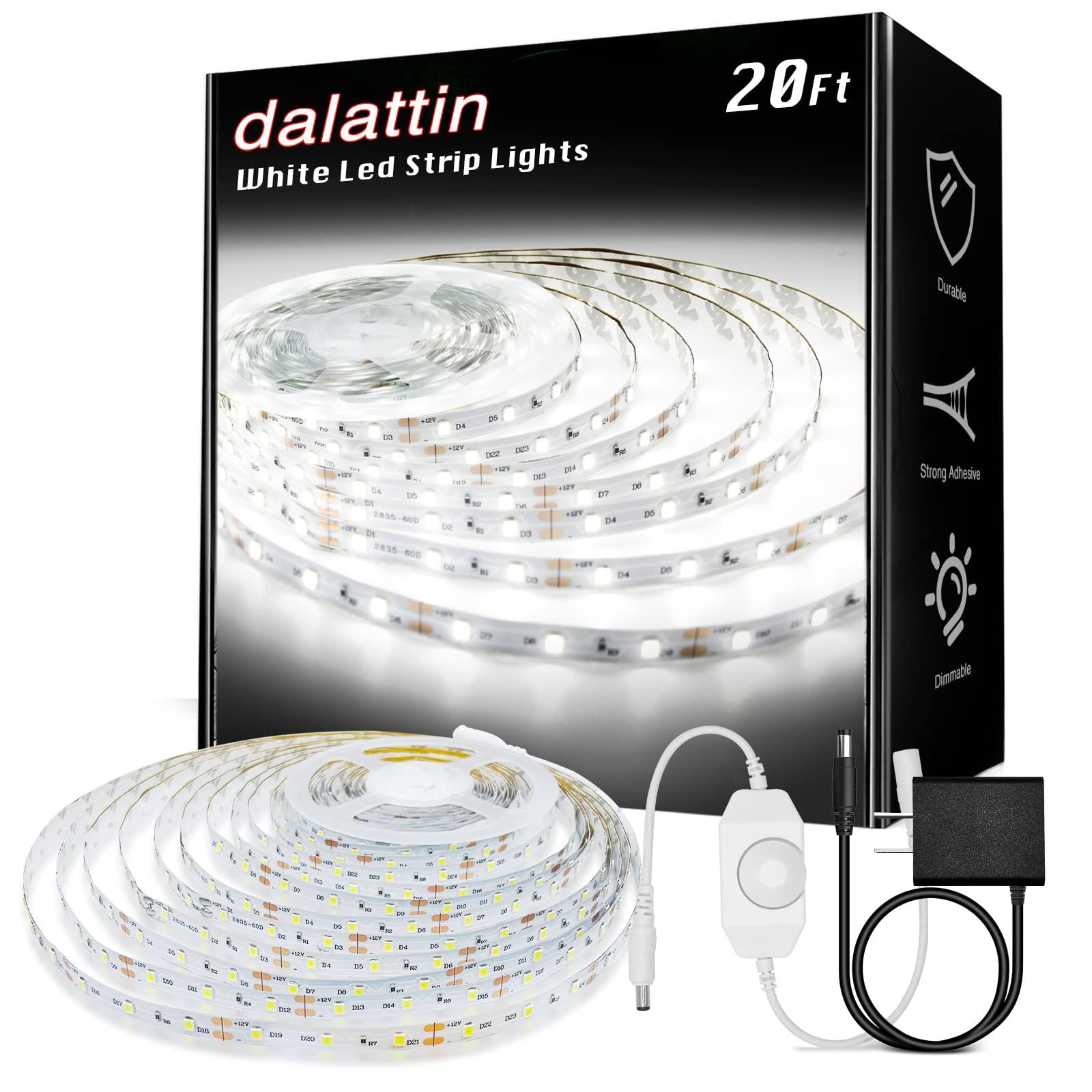 dalattin Weiße LED-Streifen, 6 m dimmbares, superhelles 24-V-LED-Bandlicht, 6500 K, 360 LEDs, für Schlafzimmer, Spiegel, Küche, Heimdekoration, Tageslichtweiß
