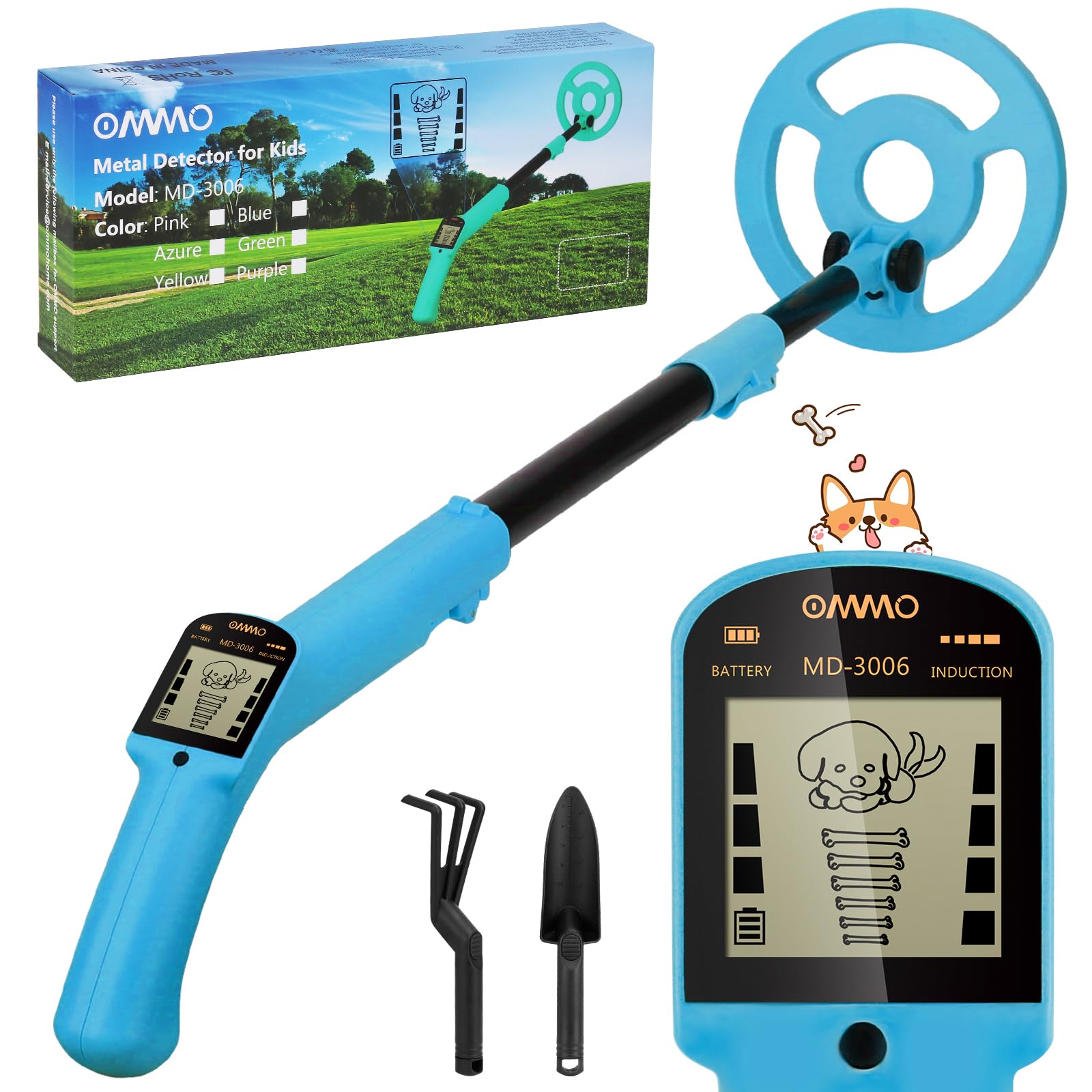 OMMO Metal Detector, Adjustable 27.5"-37.8" Metal Detector for Kids with Intuitive LCD Display, Lightweight Kids Metal Detectors with 6" Search Coil for Exploration Hiking