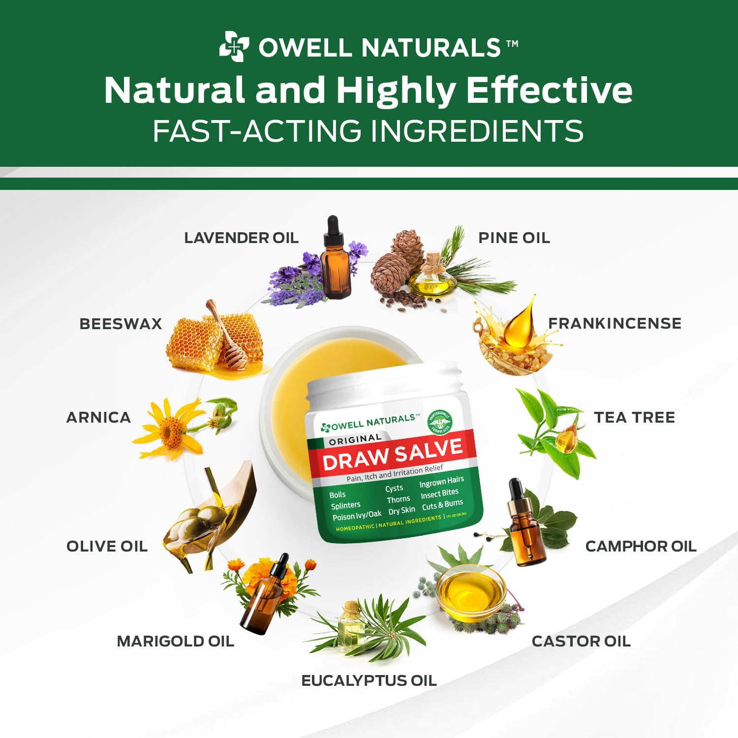 OWELL Naturals Drawing Salve Ointment for ingrown Hair, Boil & Cyst, Splinter Remover, Bug Spider Bites, bee Sting, Mosquito bite Itch, Poison Ivy, Flare, Hangnail
