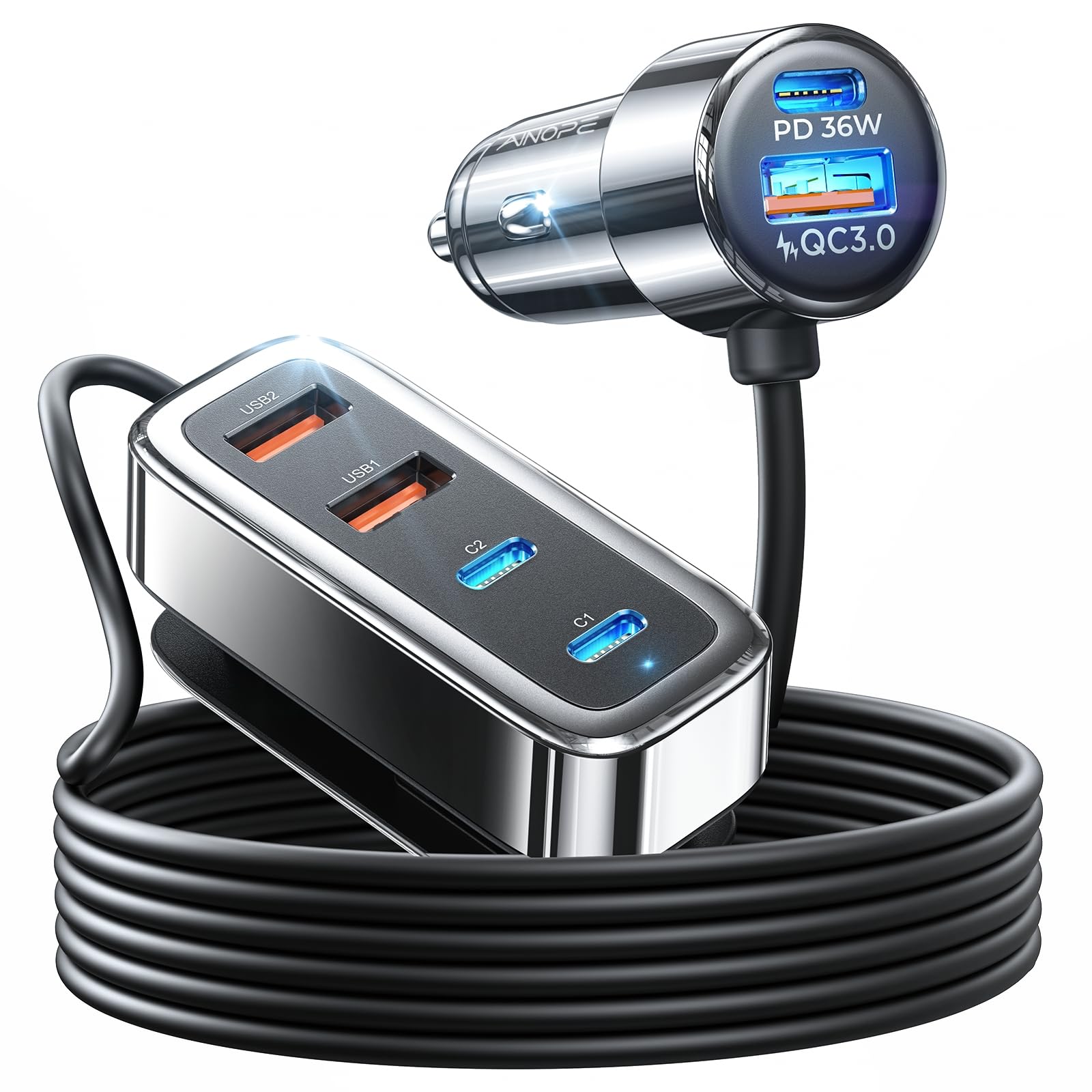 AINOPE 108W USB C Car Charger with 6 Fast Charging Ports, Road Trip Essentials Cigarette Lighter Car Travel Essentials for Long Trips Kids for iPhone 16 15 Pro Max 14 iPad S24 S25 Hire Tablet 17
