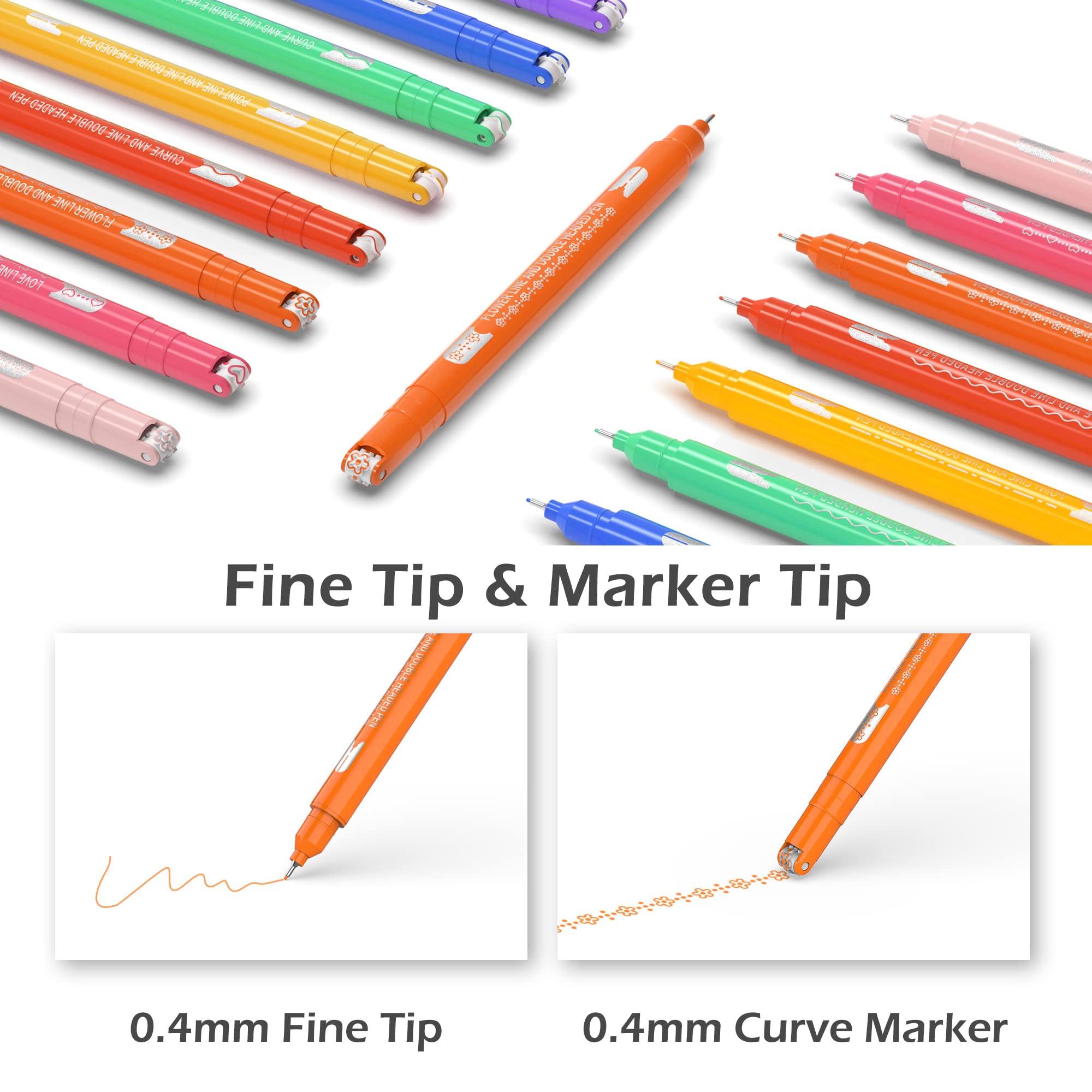 AECHY 8PCS Curve Highlighter Pen for Note Taking, Dual Tip Pens with 8 Different Curve Shapes & 8 Colors Fine Lines, Colored Curve Pens Set for Kids Journaling Back to School Supplies