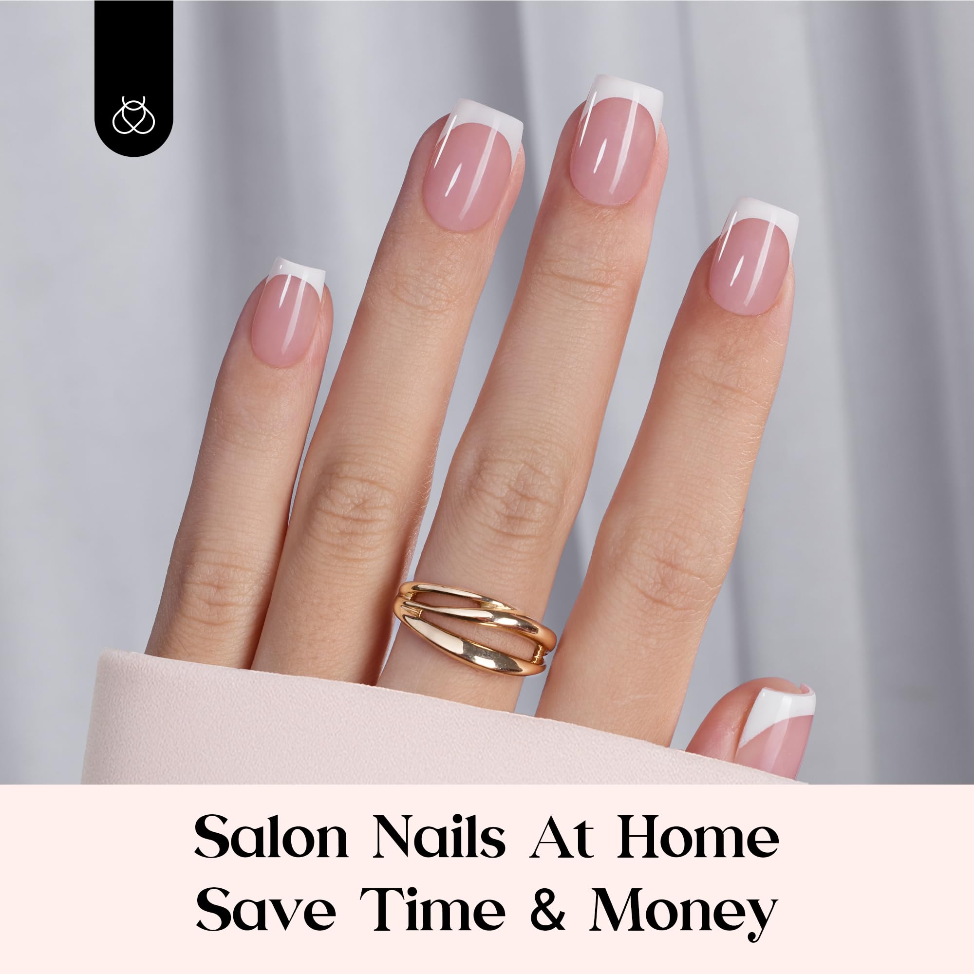 Beetles French Tip Press On Nails: 150 Pcs Pink Short Square Press On Nails 4 in 1 Nail Tips, Pre-Applied Primer & Base Coat, No File Need DIY Manicure for Nail Extension Gifts for Women