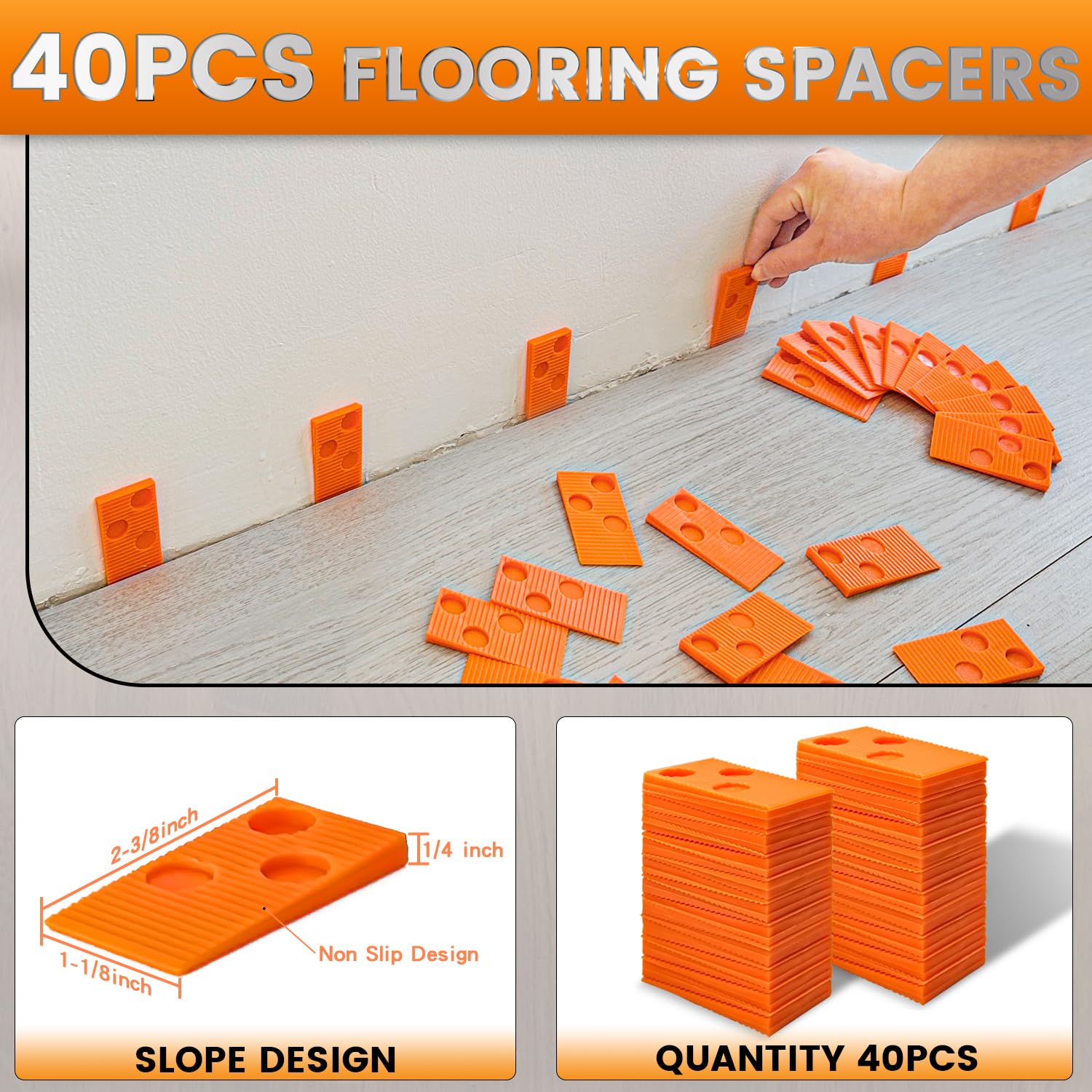 Laminate/Vinyl Flooring Tools, NAACOO Tapping Block for Vinyl Plank Flooring - Double Sided with Notches, Pull Bar, 40Pcs Floor Spacers, Rubber Mallet. Universal Floor Installation kit.