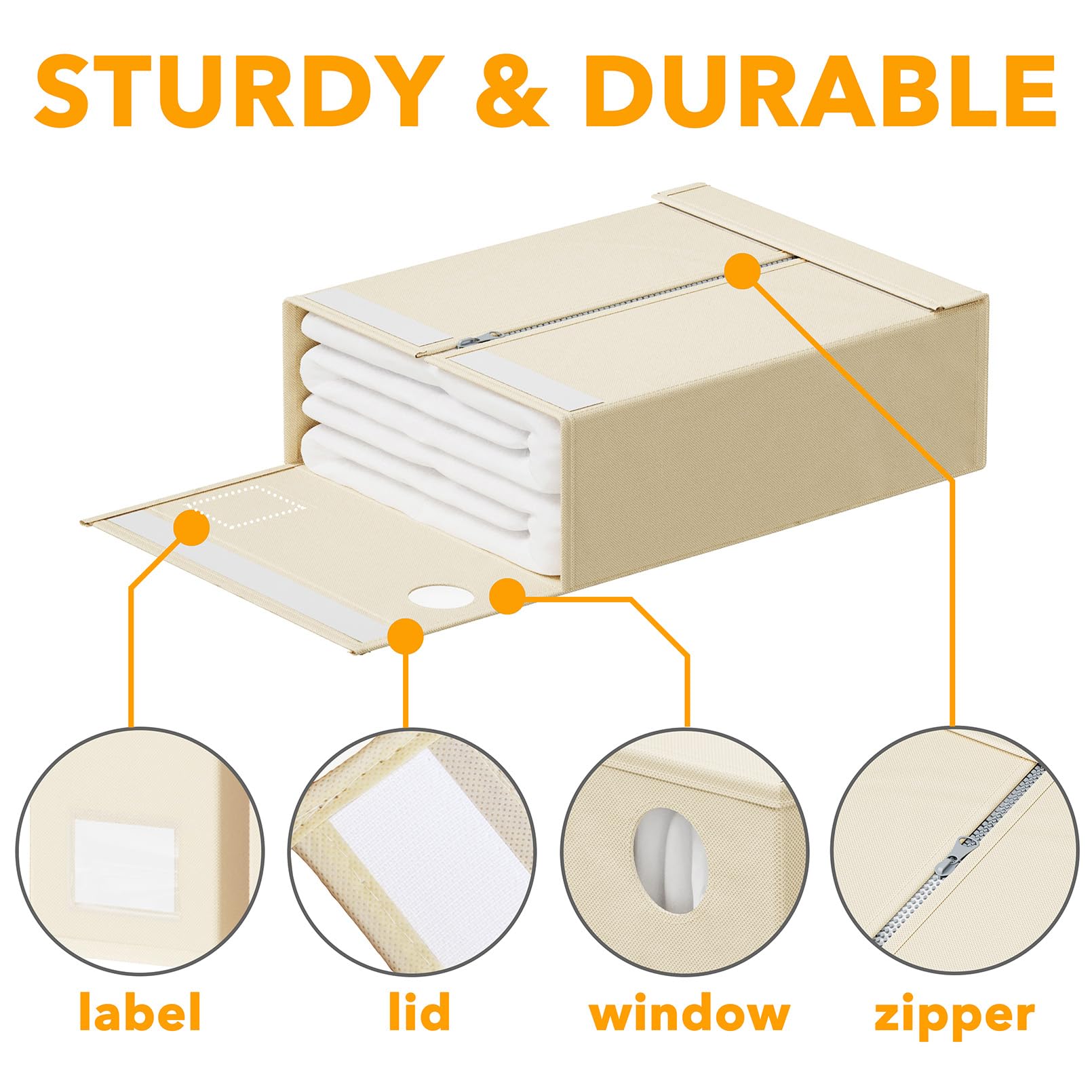 SpaceAid 8 Pack Bed Sheet Organizers and Storage, Foldable Sheet Organizer for Linen Closet, Sheets Set Folder Keeper with Window XL (Queen & King Size) Bedding Container (Beige, 8 Pack)