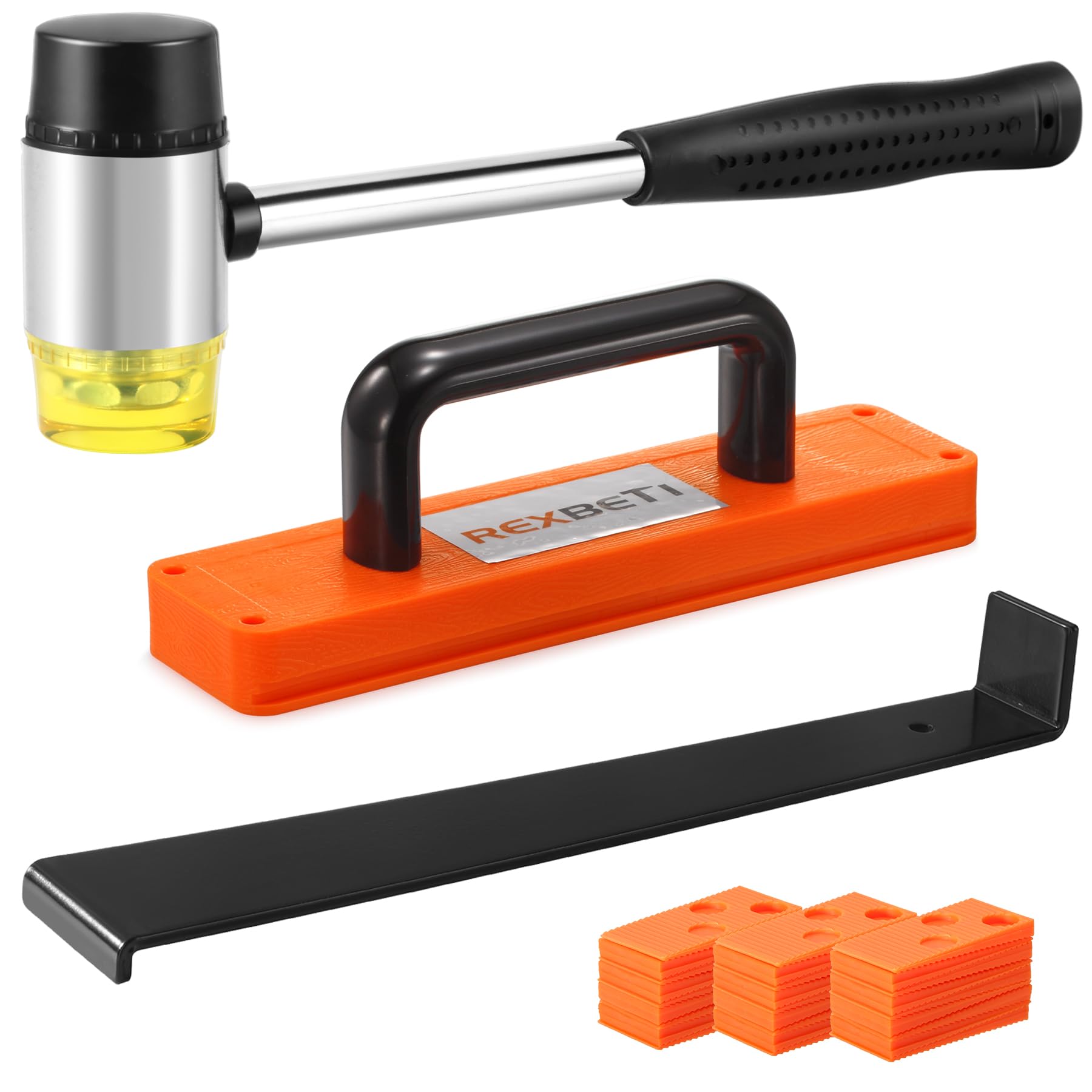 REXBETI Laminat-Holzboden Verlegewerkzeug, LVP Verlegewerkzeug, Vinylboden-Werkzeugset – Schlagklotz mit Griff, Zugeisen, Gummihammer und Abstandhalter