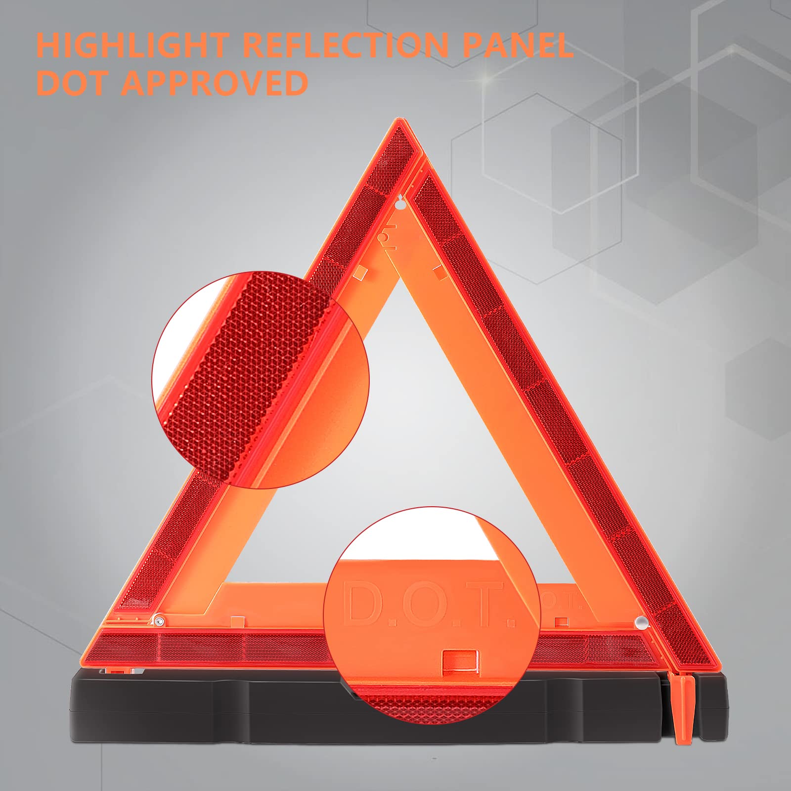 WORKKOOL Safety Triangles DOT Approved, Standard Warning Triangles Enmergency Reflector, Emergency Triangles for Vehicles with Carry Case(3 Pack,Without Sand)
