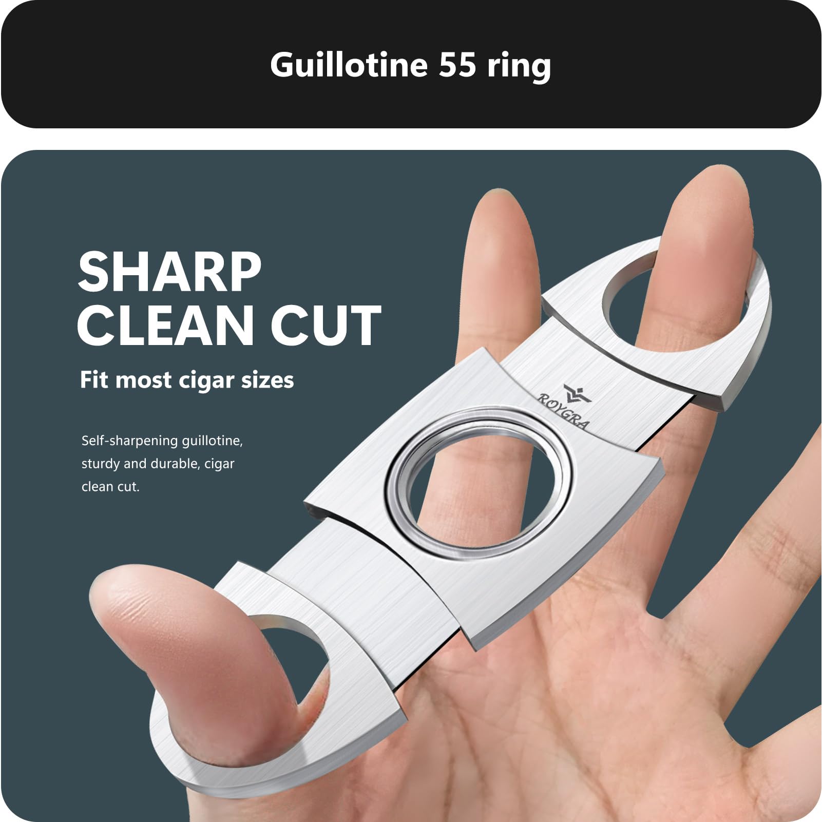 roygra Cigar Cutter Set (3 Pack), Cigar Accessories for Men - Stainless Steel Guillotine, Enlarged V-Cut Fit All Cigars, Punch Tool - Smoking Accessories, Portable Sharp Clean Cut - Silver