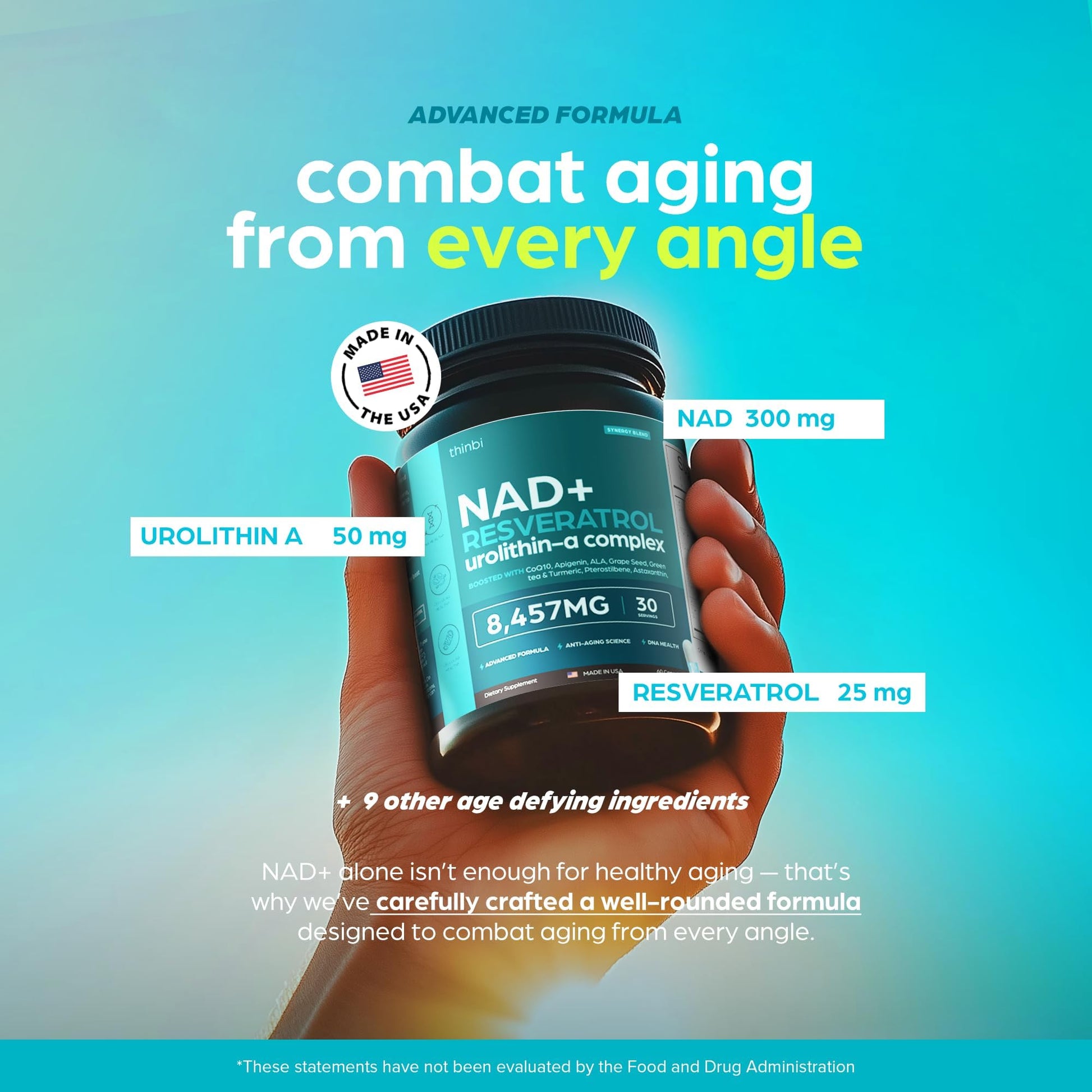 NAD Supplement 8,457 mg Extra Strength Liposomal, Green Tea + Astaxanthin for Women & Men, Resveratrol, CoQ10, Alpha Lipoic Acid