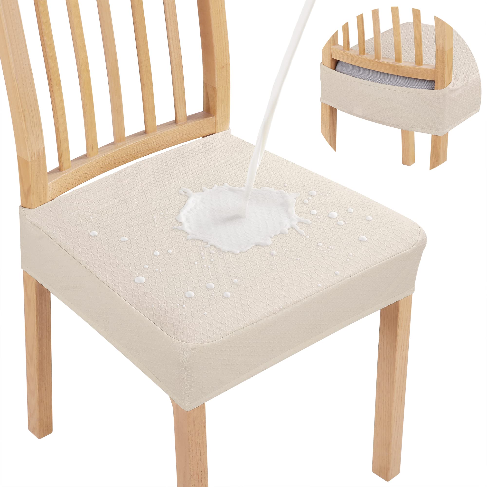 Smiry wasserdichte Stuhlhussen für Esszimmerstühle, 4er-Set, elastische Jacquard-Sitzbezüge, abnehmbar, waschbar, kein Rückenbezug, Beige