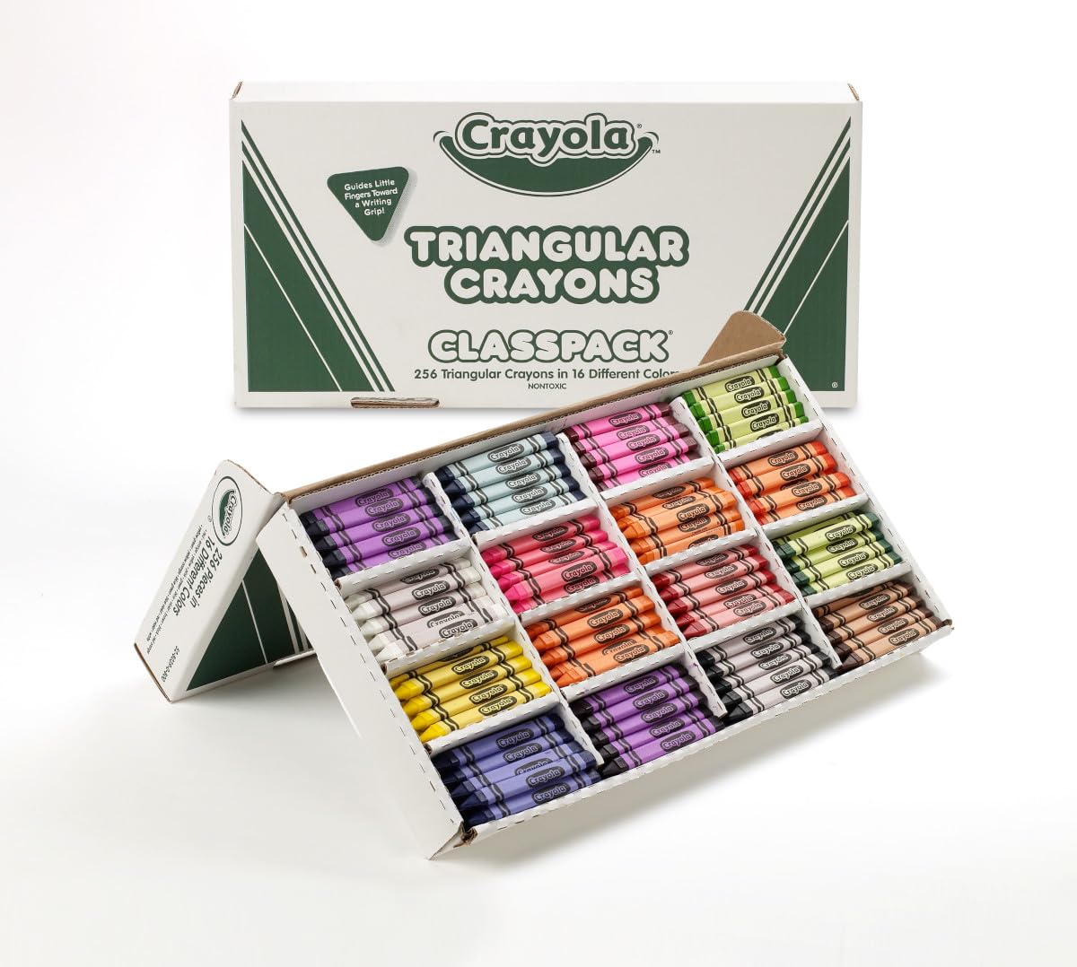 Crayola Triangular Crayon Classpack (256ct), 16 Assorted Toddler Crayons, Anti Roll, Bulk Back to School Essentials, Preschool Teacher Classroom Must Haves