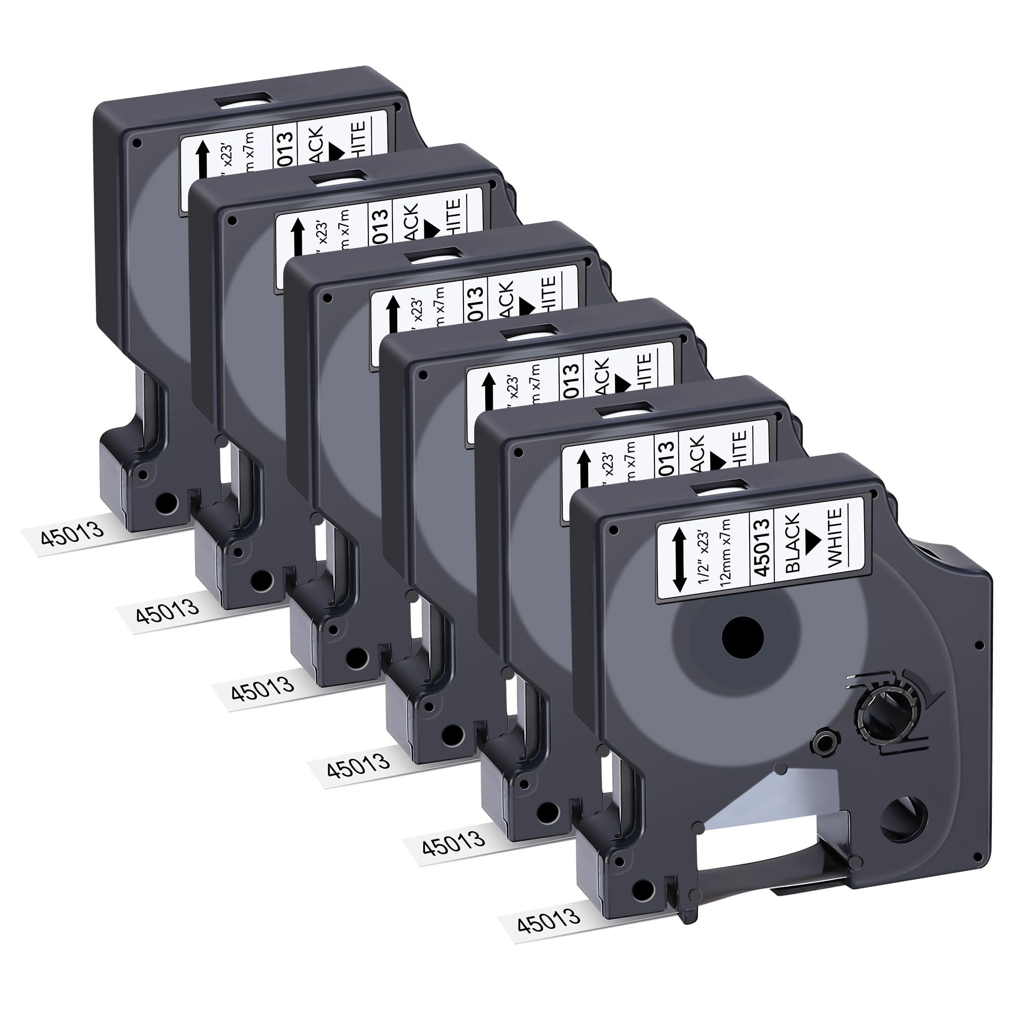 6-Pack Dymo D1 Label Tape 45013 Black on White 1/2 Inch x 23 Feet Compatible for DYMO LabelManager 160 280 210D 360D 420P Wireless PnP 220P 260P 500TS 450DUO