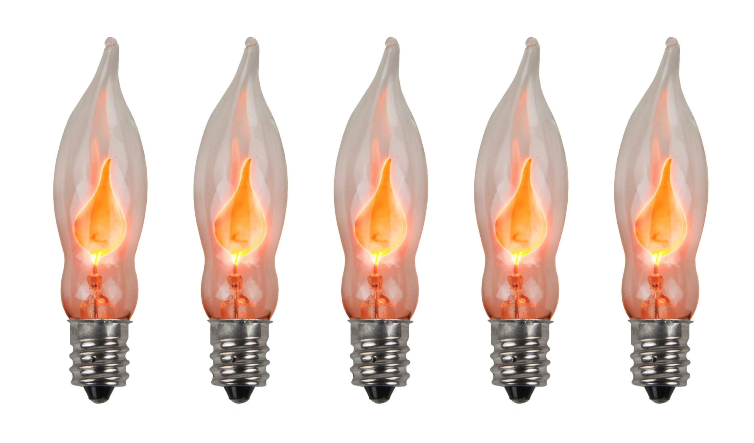Creative Hobbies A101 Flackernde Glühbirne – 3 Watt, 130 Volt, E12 Kandelaberfassung, vernickelter Sockel – Tanzt mit flackerndem orangefarbenem Licht | 5 Stück