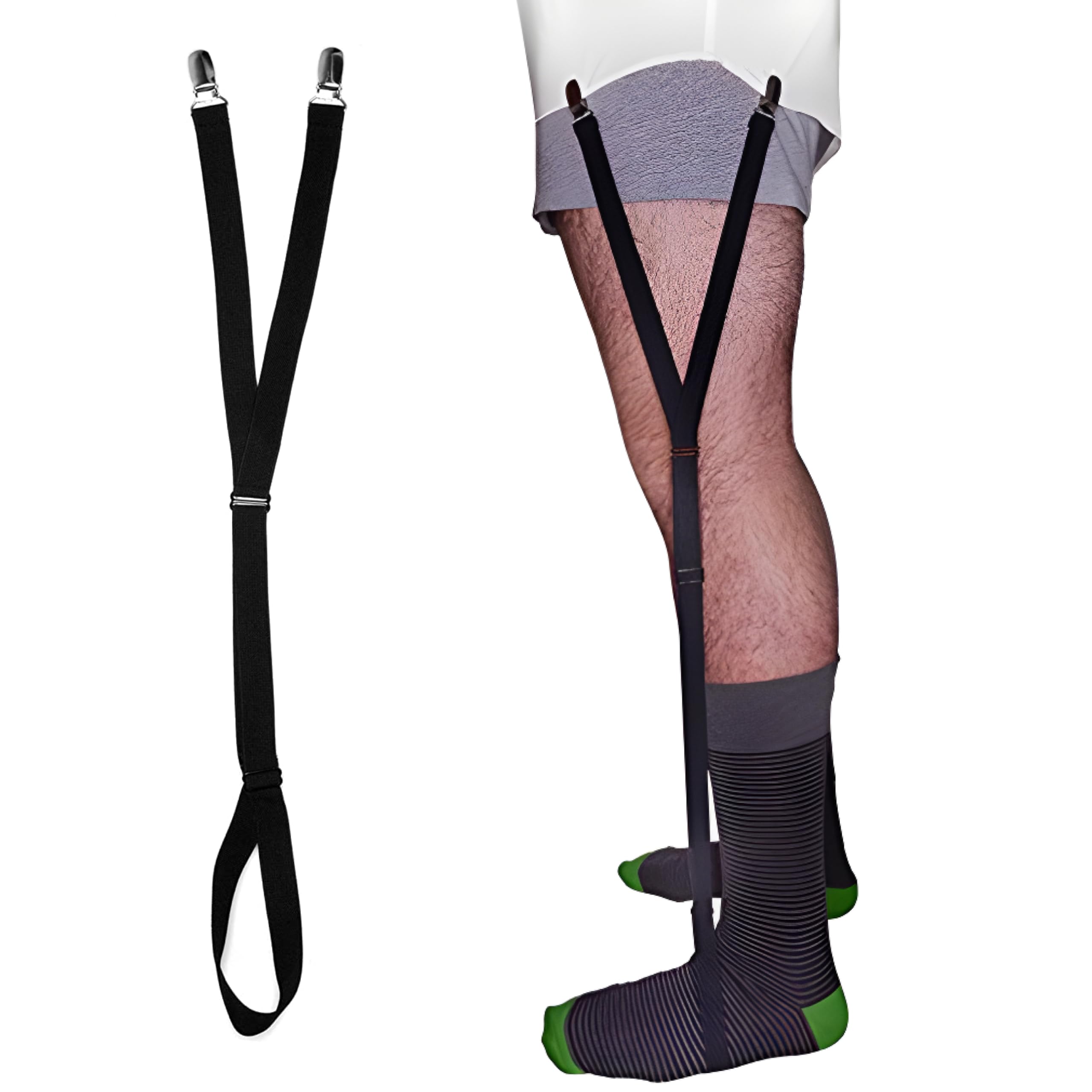 Comfy Clothiers Unisex Adjustable Shirt Garters - 25 Inches Elastic Original Stirrup Shirt Stays - Keeps Shirts Tucked in All Day - Easy-to-Wear Garter Straps with Foot Loop - Black