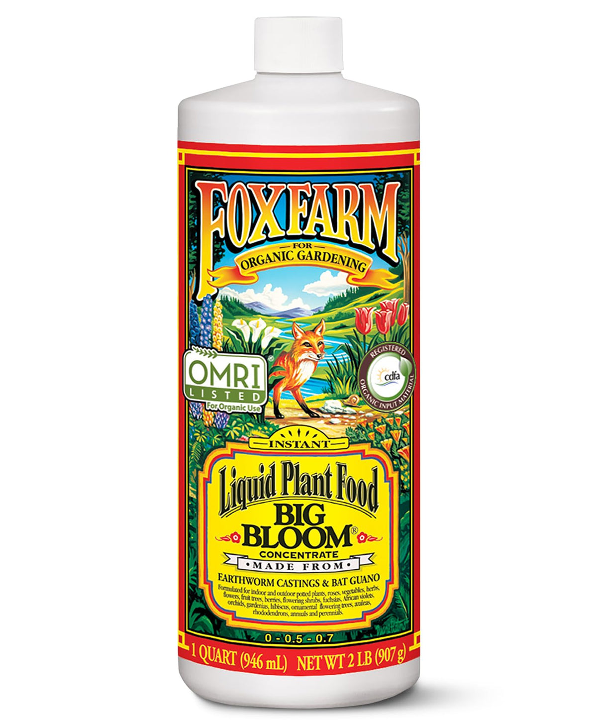 FoxFarm - Big Bloom Plant Food, Liquid Fertilizer Concentrate for Flowers, Fruits, and Vegetables, All Purpose Plant Fertilizer for Indoor & Outdoor Potted Plants, NPK 0-0.5-0.7 (Quart)