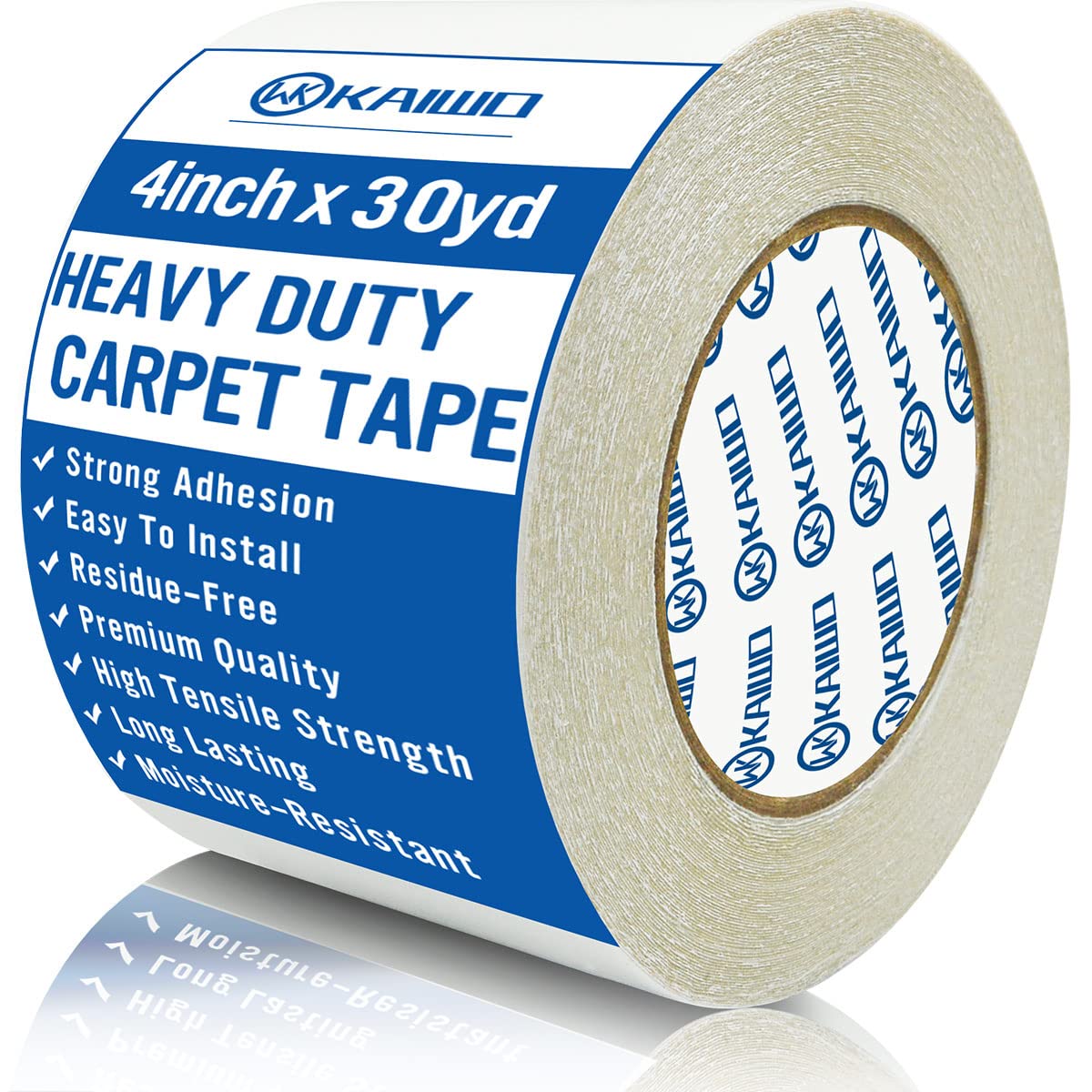 KAIWO Hochleistungs-Teppichklebeband doppelseitig 4 Zoll x 30 Yards, Teppichklebeband für Teppiche auf Teppichböden, perfekter Teppichhalter für Teppiche, Holzböden, Outdoor-Teppiche, Treppenstufen, Weiß.