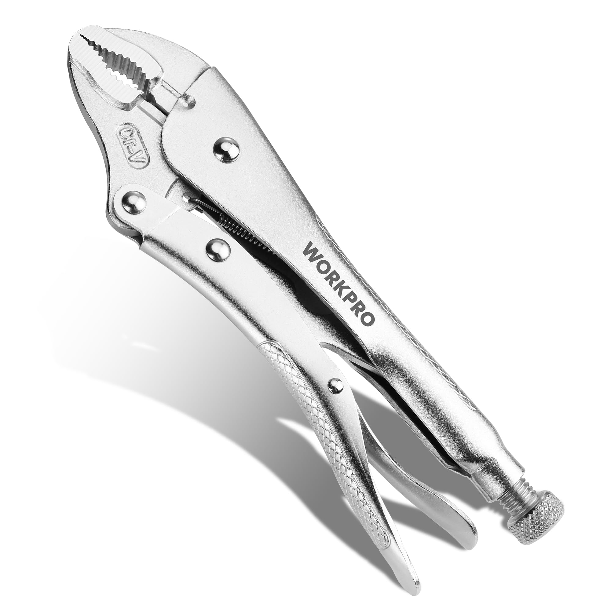 WORKPRO Feststellzange, 10 Zoll gebogene Backen Gripzange, Chrom-Vanadium-Stahl Feststellzange mit Drahtschneider, verstellbare Gripzange zum Spannen, Verdrehen, Schweißen