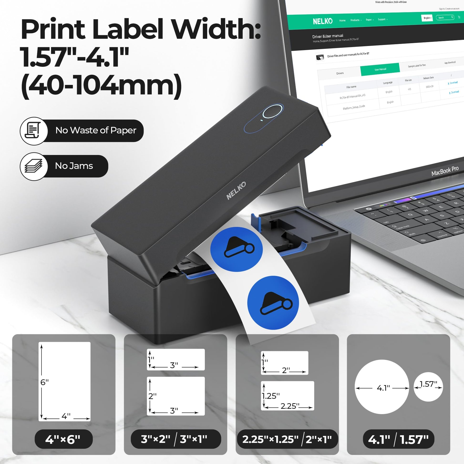 Nelko Bluetooth Thermal Shipping Label Printer, Wireless 4x6 Shipping Label Printer for Shipping Packages, Support Android, iPhone and Windows, Widely Used for Amazon, Ebay, Shopify, Etsy, USPS