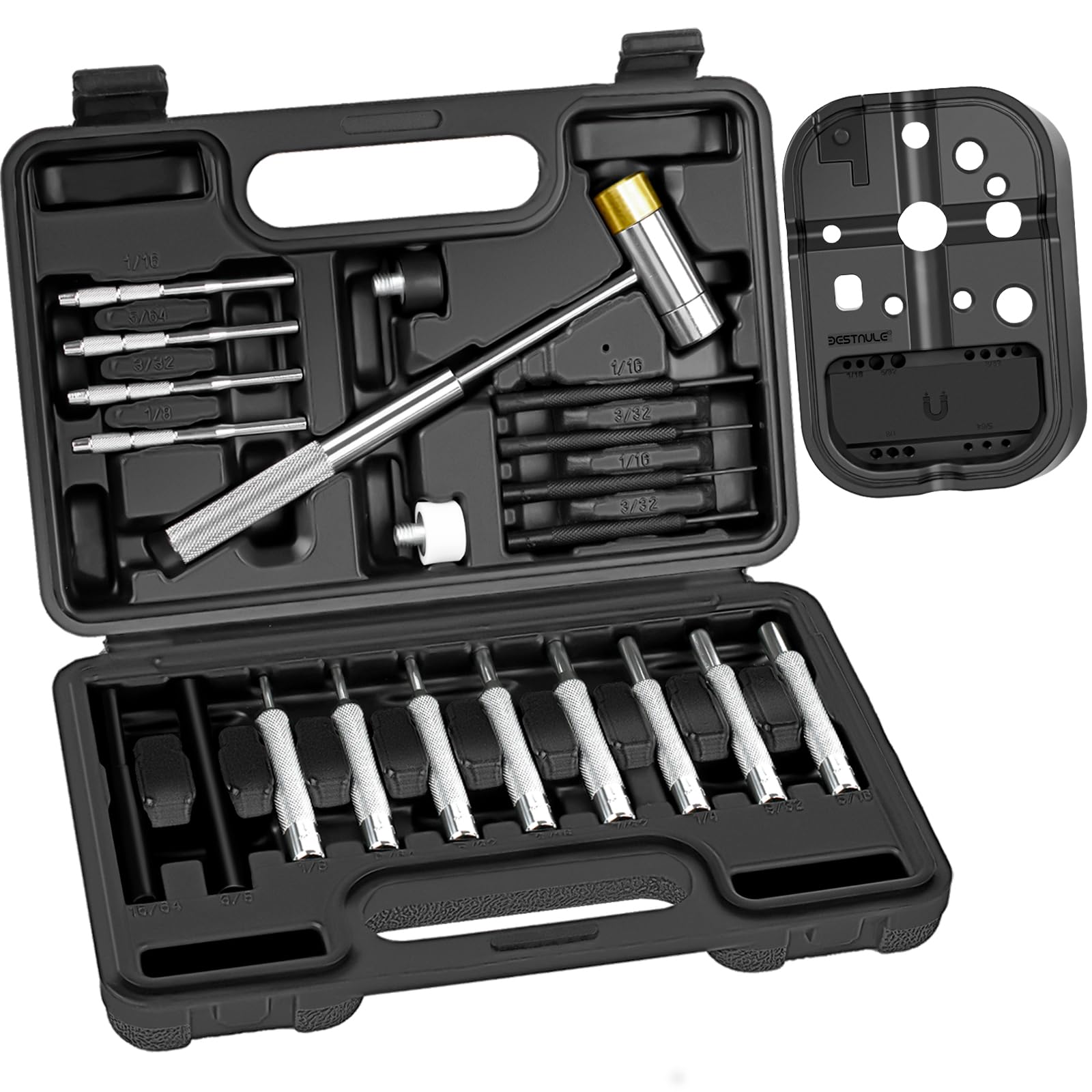 BESTNULE Splintentreiber-Set, Durchschläger, Stanzwerkzeug, Rollstifttreiber-Set, aus hochwertigem Metallmaterial inklusive Durchschläger und Hammer, mechanisches Reparaturwerkzeug, mit Organizer-Aufbewahrungsbox (mit Amboss)