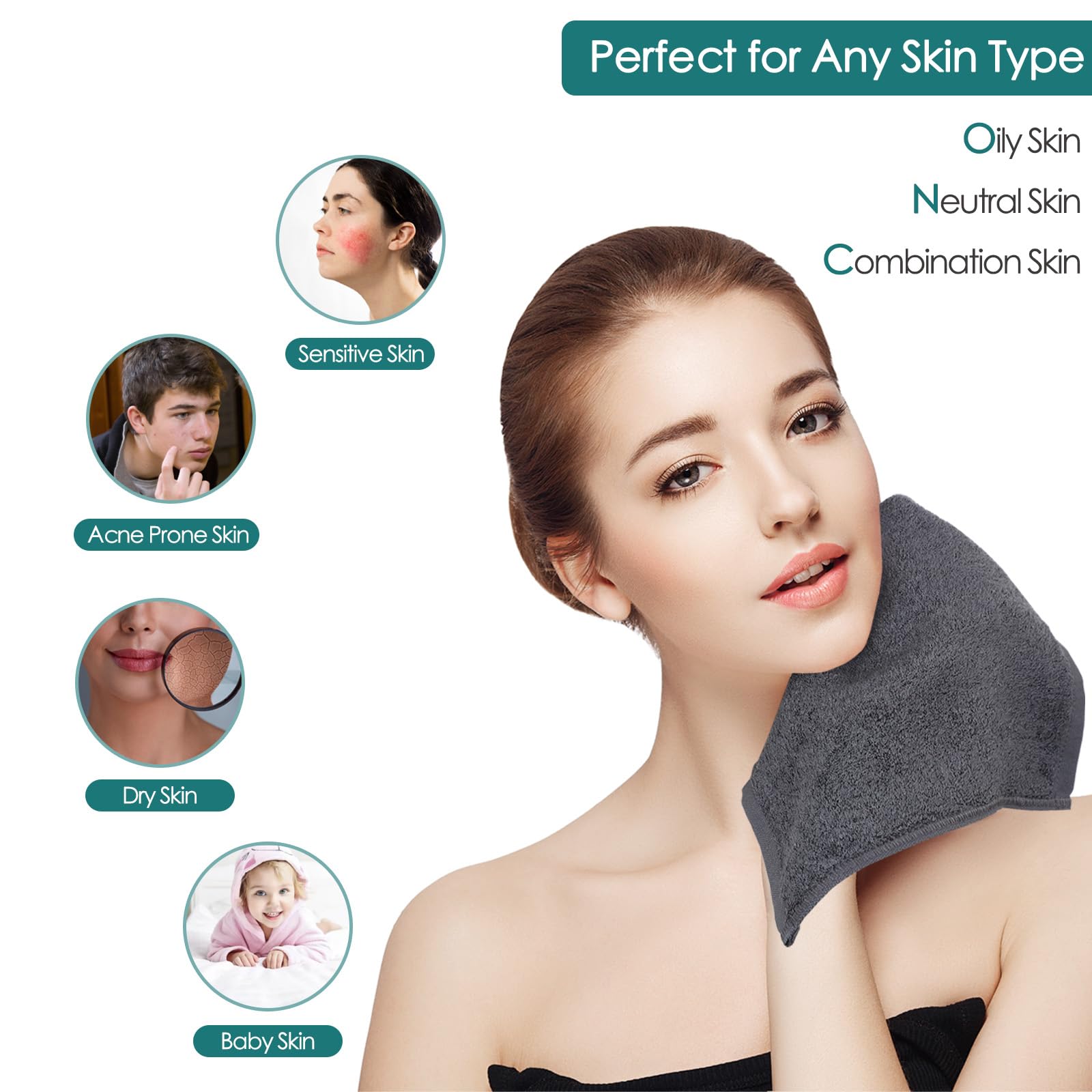 Wash Cloths 6 Pack, Super Soft and Skin Friendly Face Towel for Sensitive Skin, Reusable Washable Makeup Remover Cloth, 10x10 inch Small Face Washcloth, Easy to Rinse Dark Grey Facial Cleaning Cloths