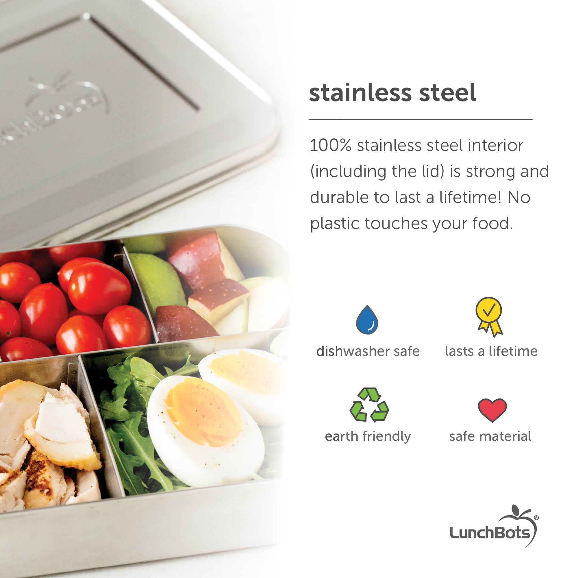 LunchBots Small Protein Packer Bento Box - Extra Small Divided Stainless Steel Snack Container - 4 Sections for 1-2oz of Nuts, Meat, Cheese, Finger Foods - Dishwasher Safe - Stainless Lid